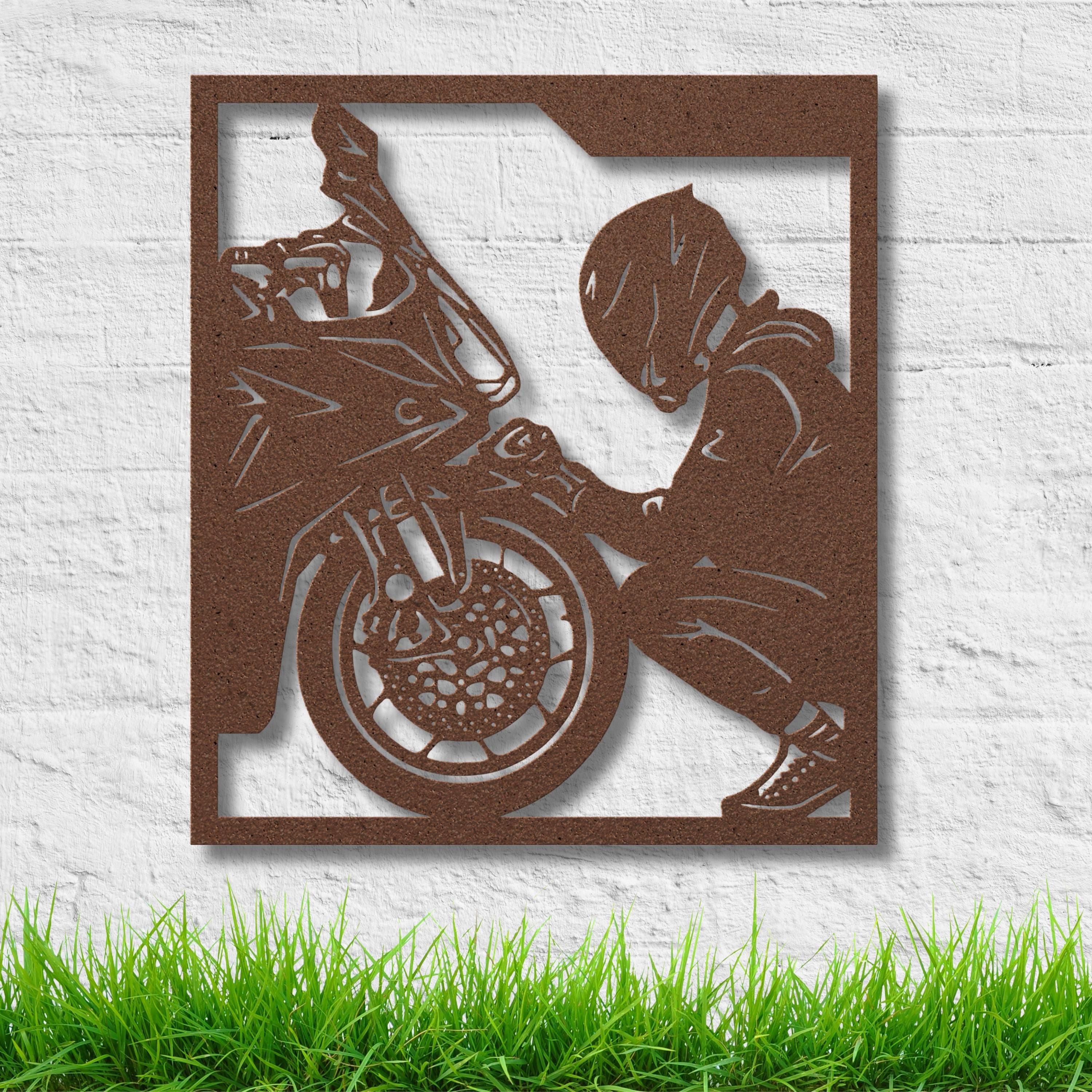 Biker and Motorcycle Metal Wall Art | Garage Decor | Motorbike Rider Gift | Man Cave Sign | Sport Bike Die Cut