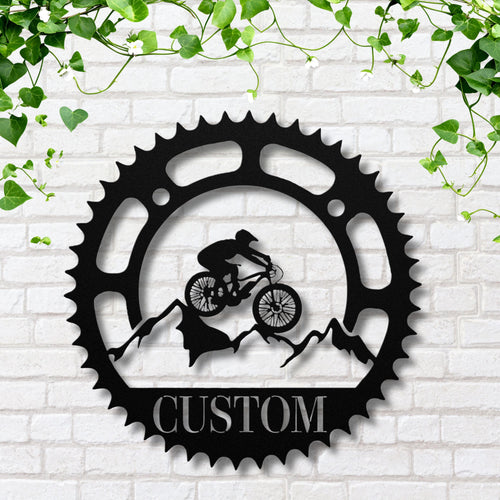 Custom Biker Metal Sign – Mountain Bike Art | Personalized Sports Sign & Garage Decor