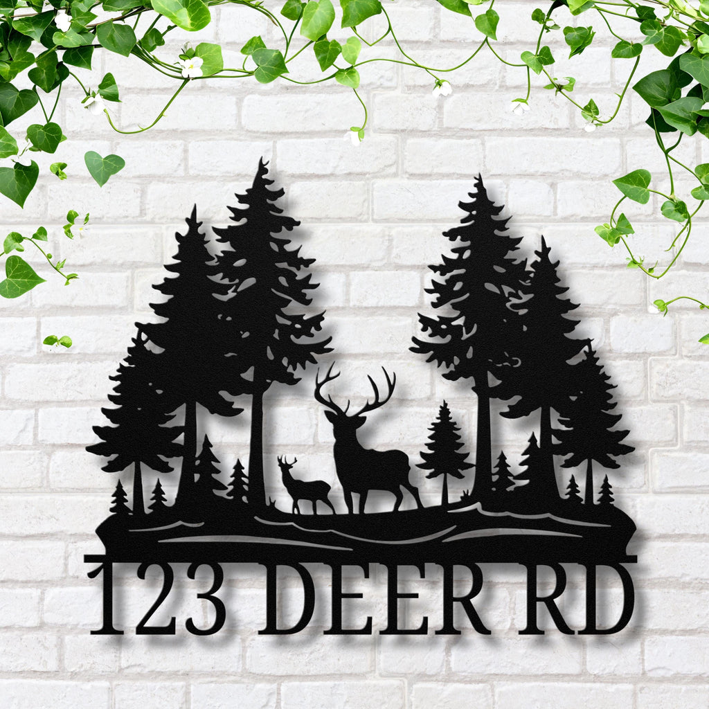 Custom Deer Metal Sign - Personalized House Number Plaque | Rustic Cabin Decor