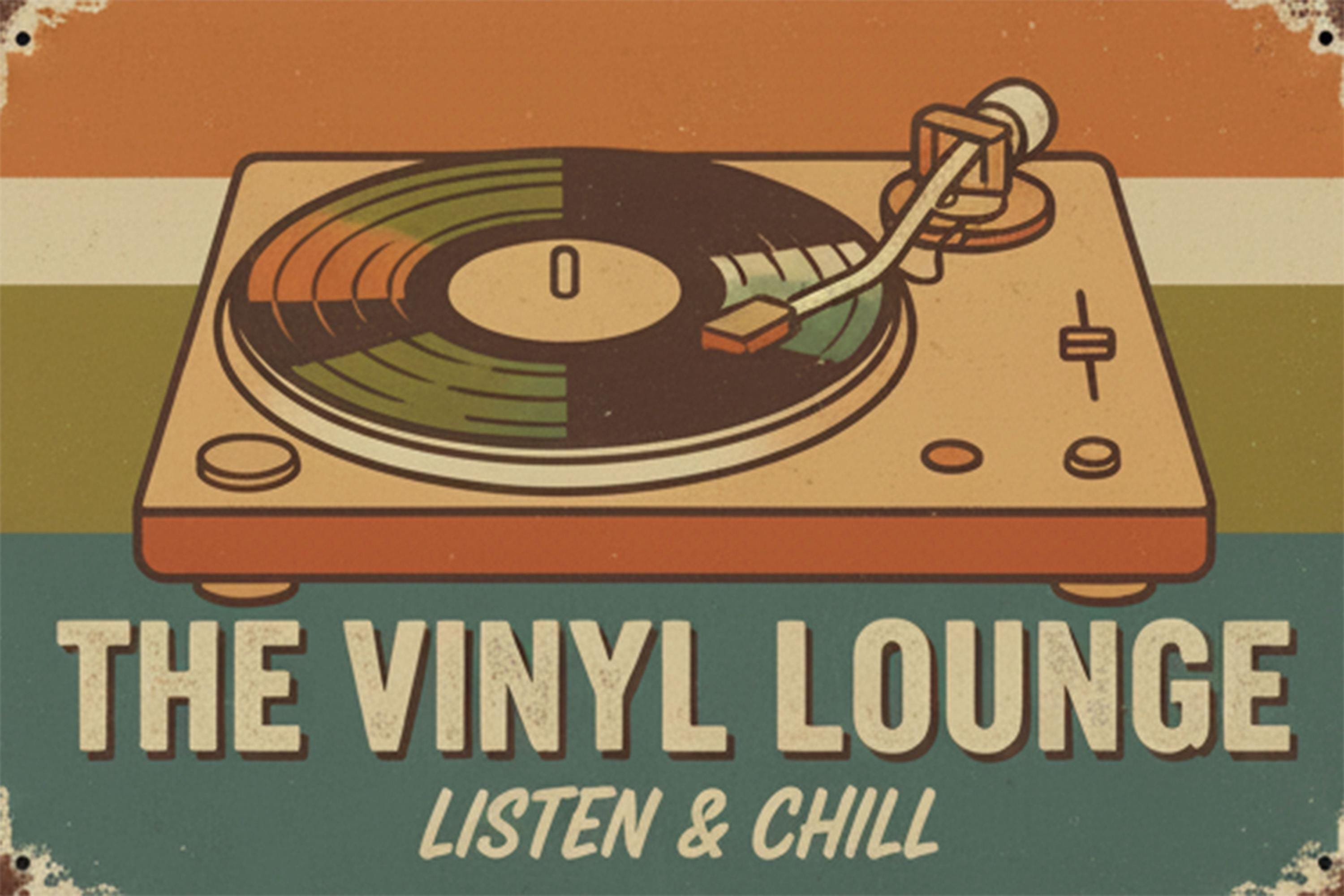 Custom Vinyl Lounge Metal Sign, Retro Record Player Decor, Music Room Wall Art, Personalized Gift