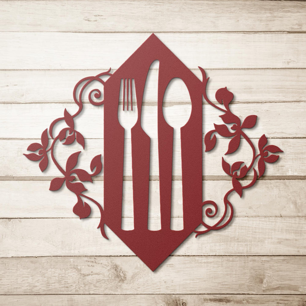 Kitchen Metal Wall Art, Fork Knife Spoon Sign, Dining Room Decor, Restaurant Wall Art