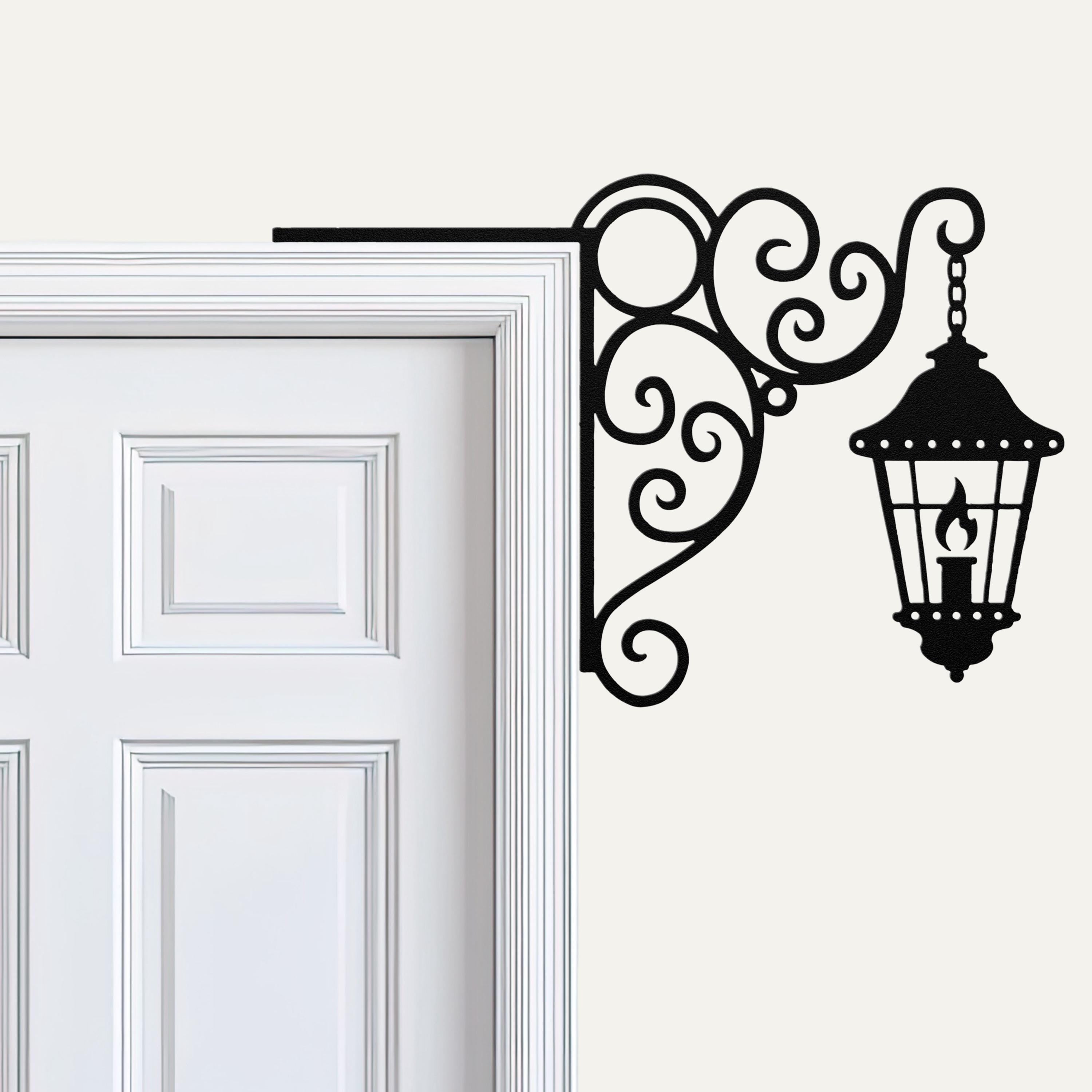 Vintage Lantern Decor - Classic Scrollwork Metal Wall Art | Elegant Door Corner Sign