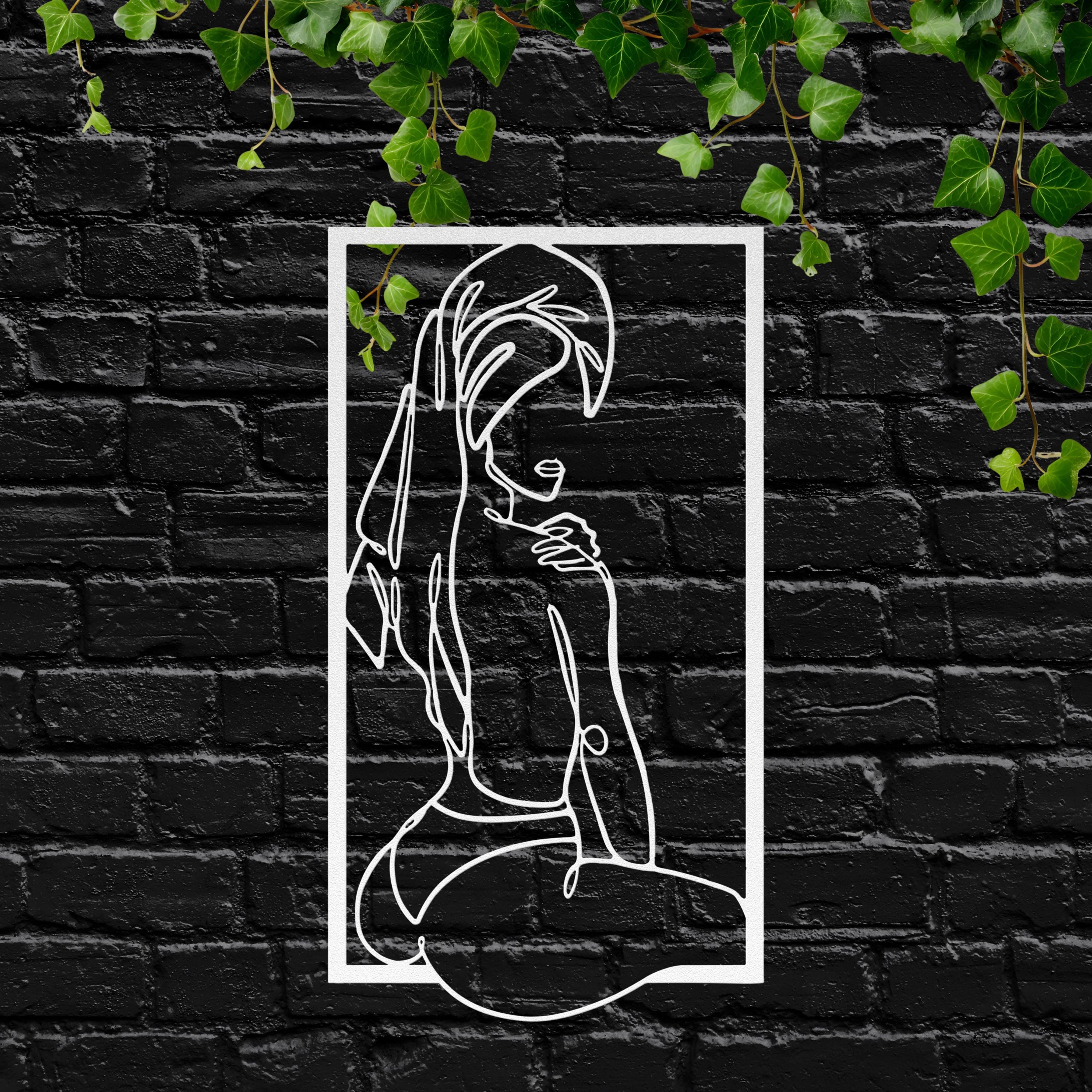 Metal Woman Line Art, Framed Minimalist Silhouette, Modern Wall Decor
