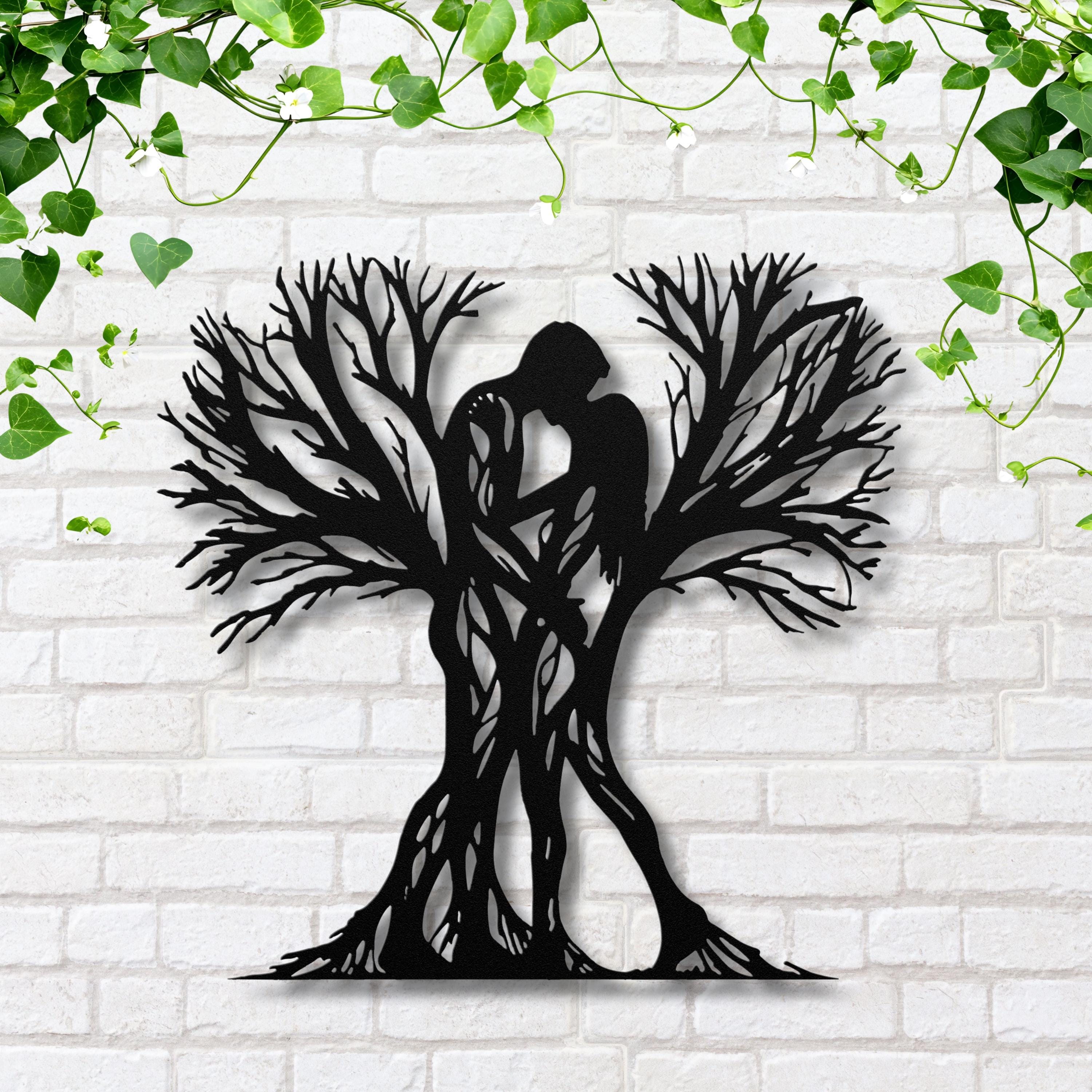 Tree of Love Metal Wall Art | Couple Silhouette, Anniversary Gift