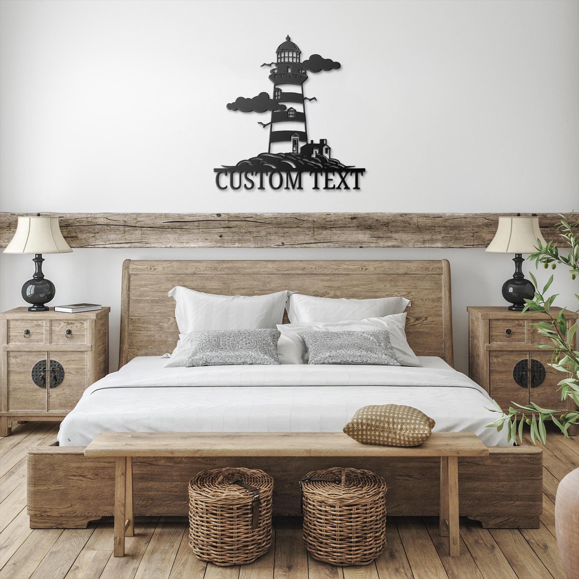 Personalized Lighthouse Sign, Coastal Beach Home Decor, Custom Ocean Metal Art, Nautical Wall Decor, Die Cut Seaside Gift