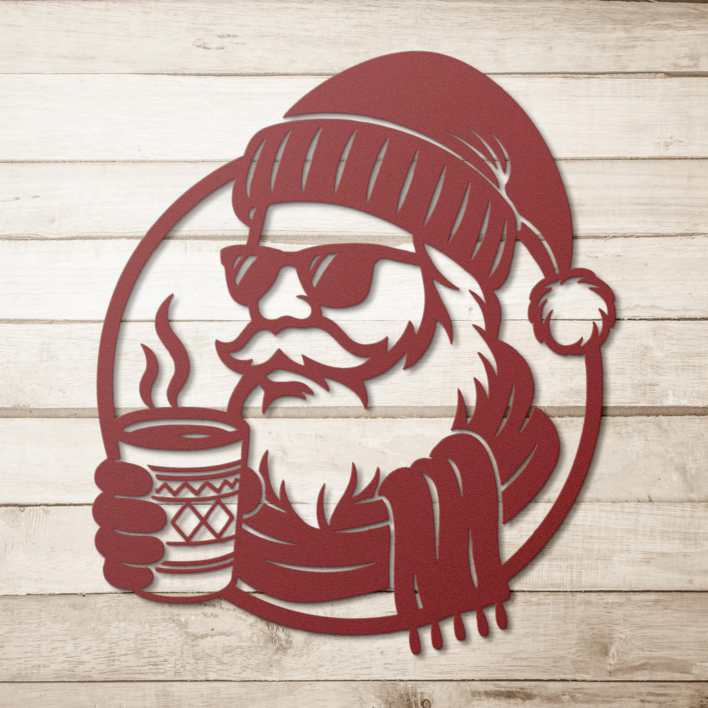 Cool Santa in Sunglasses Metal Wall Art | Die-Cut Christmas Holiday Sign | Modern Funny Winter Cabin Decor