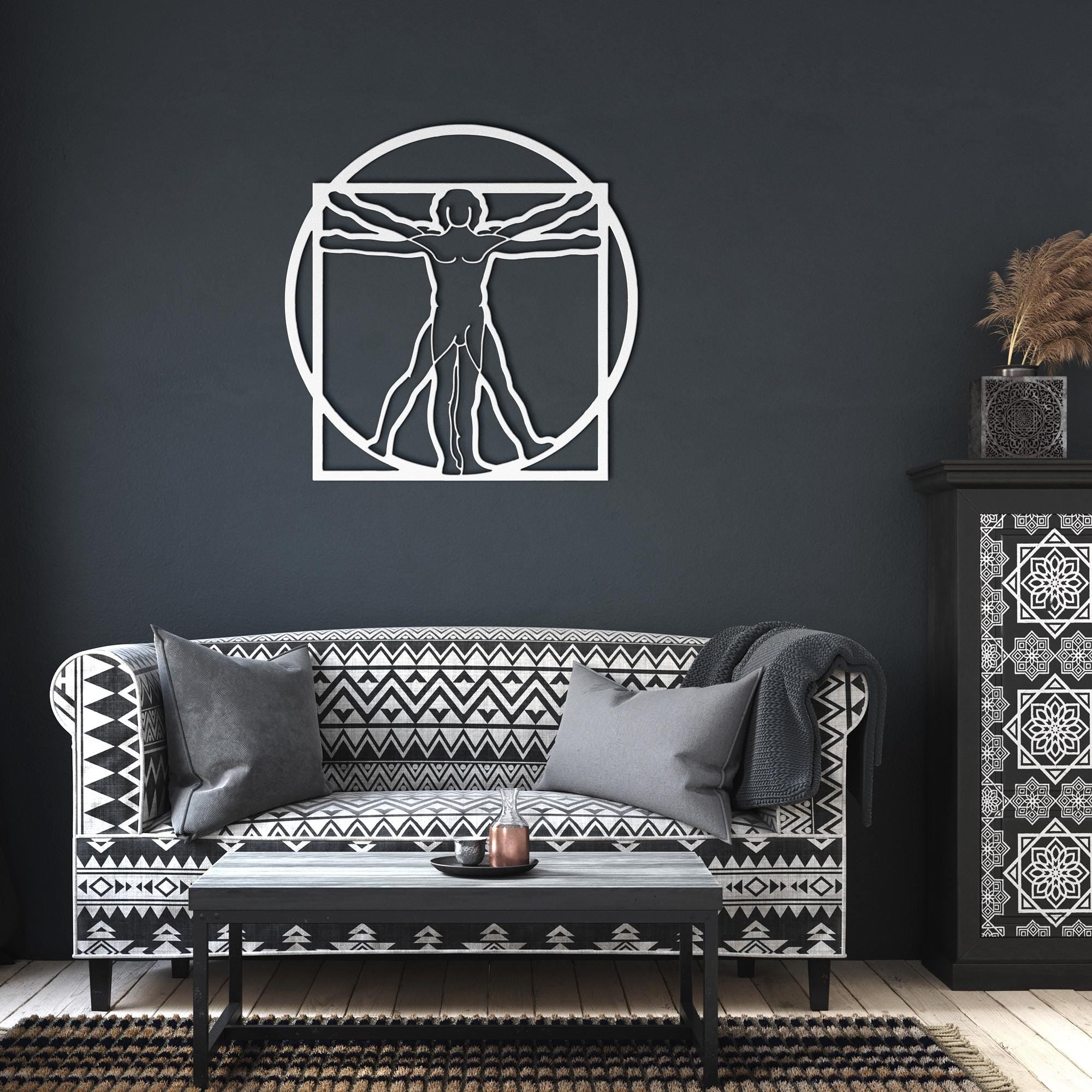 Vitruvian Man Metal Art - Leonardo Da Vinci Sign | Anatomical Wall Decor