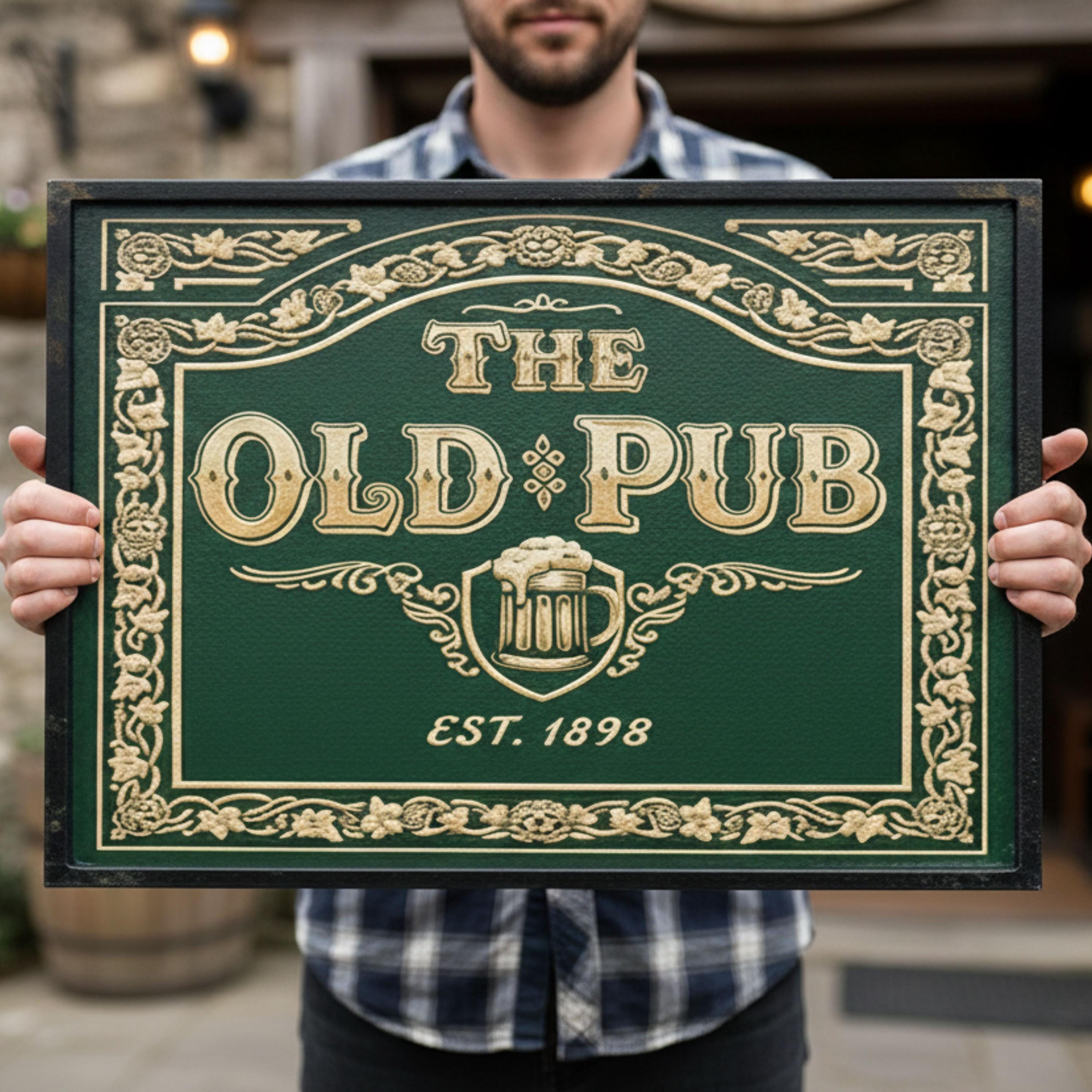 Vintage Pub Sign - Rustic Bar Decor with Beer Mug Emblem | Man Cave Signage
