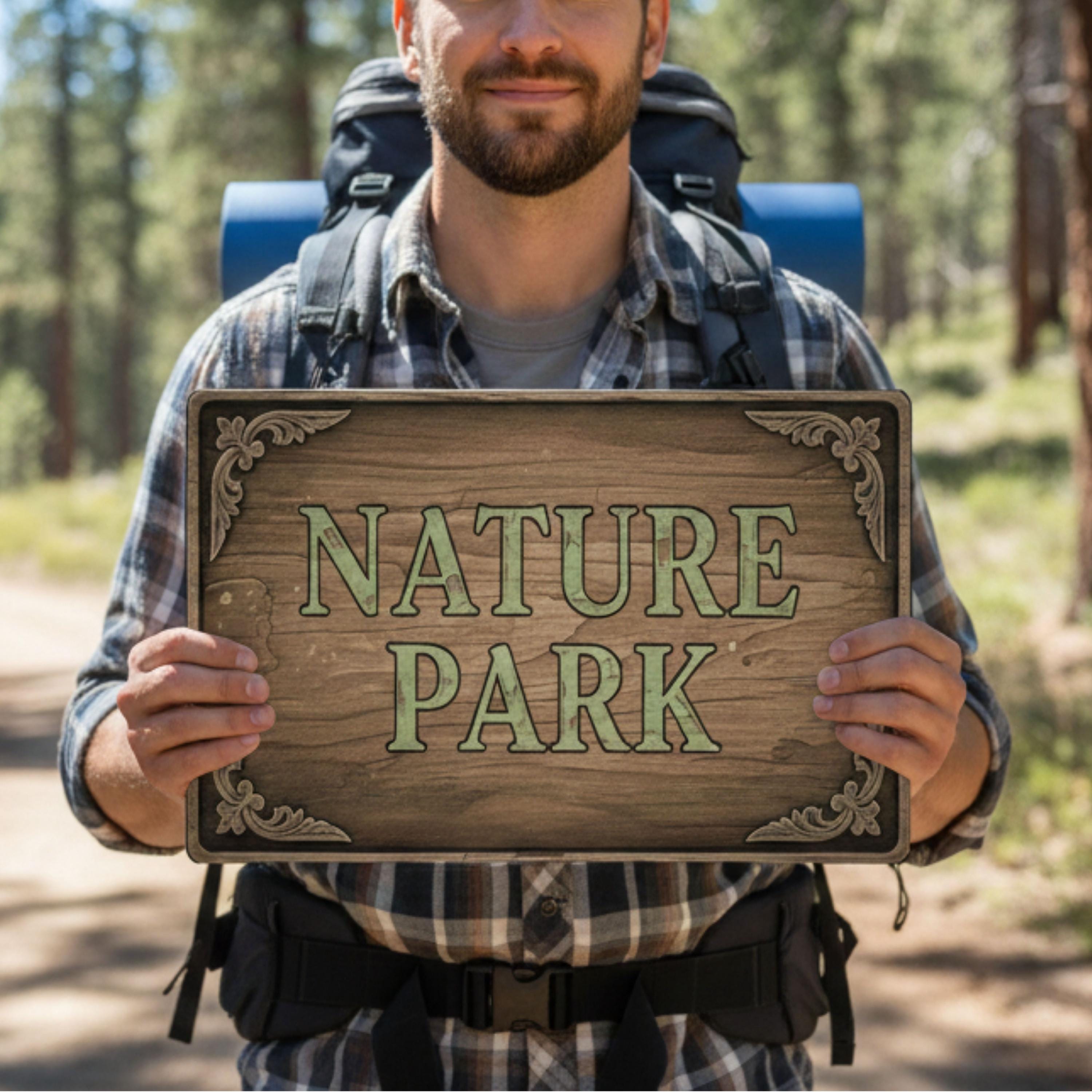 Rustic Metal Sign - Vintage Wood Sign With Forest Trail Plaque | Outdoor Metal Decor