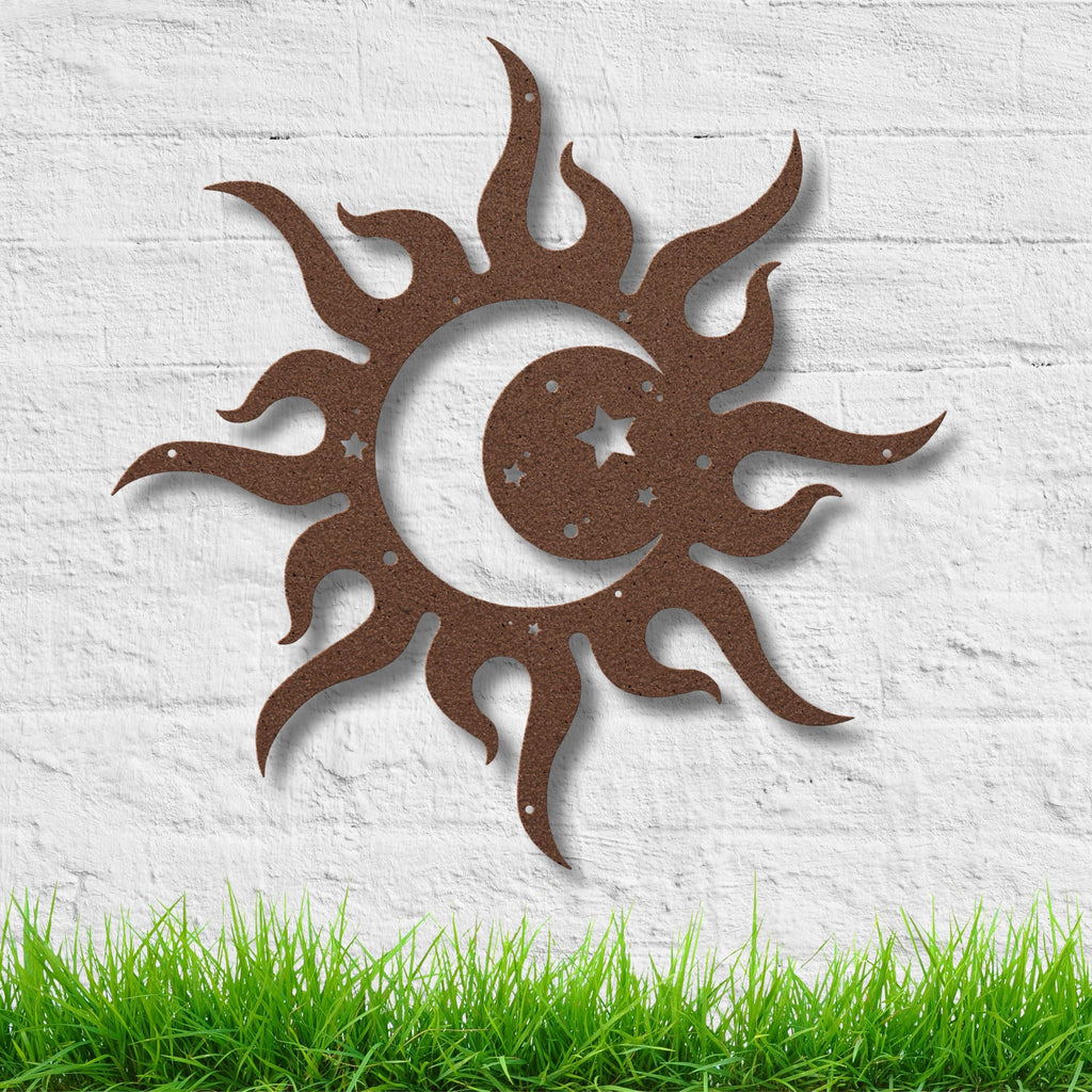 Sun Moon Metal Art – Celestial Wall Decor | Bohemian Metal Sign, Starry Sky Gift