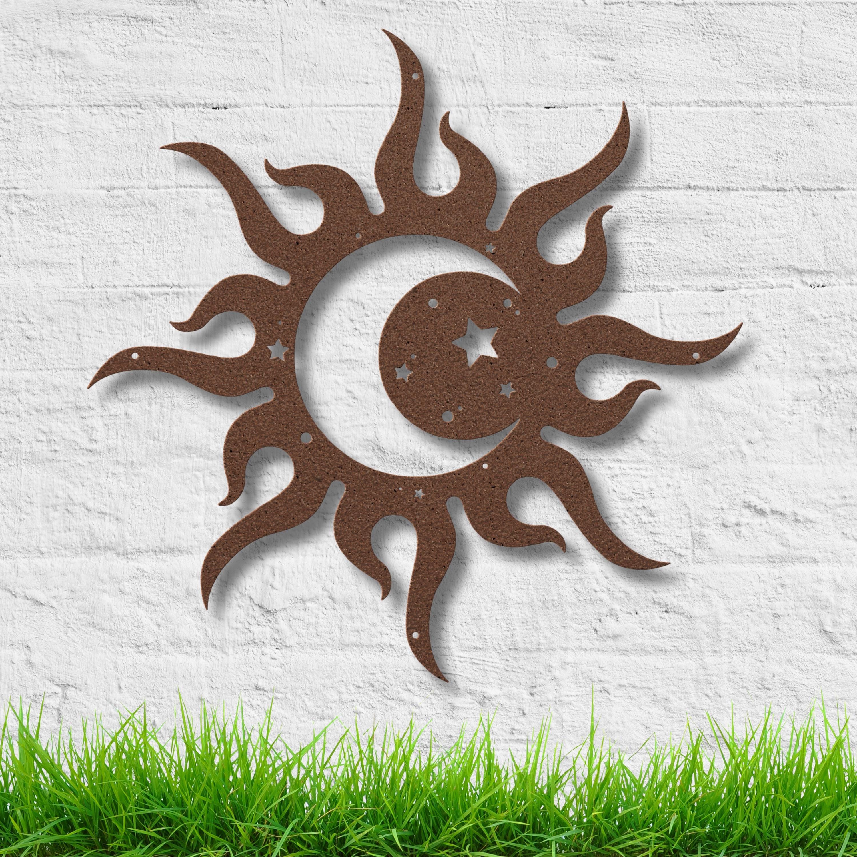 Sun Moon Metal Art – Celestial Wall Decor | Bohemian Metal Sign, Starry Sky Gift