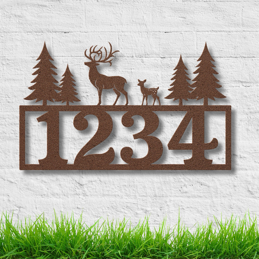 Deer and Forest Address Sign | Personalized House Number Plaque | Rustic Cabin Decor | Wildlife Metal Art | Nature Lover Gift