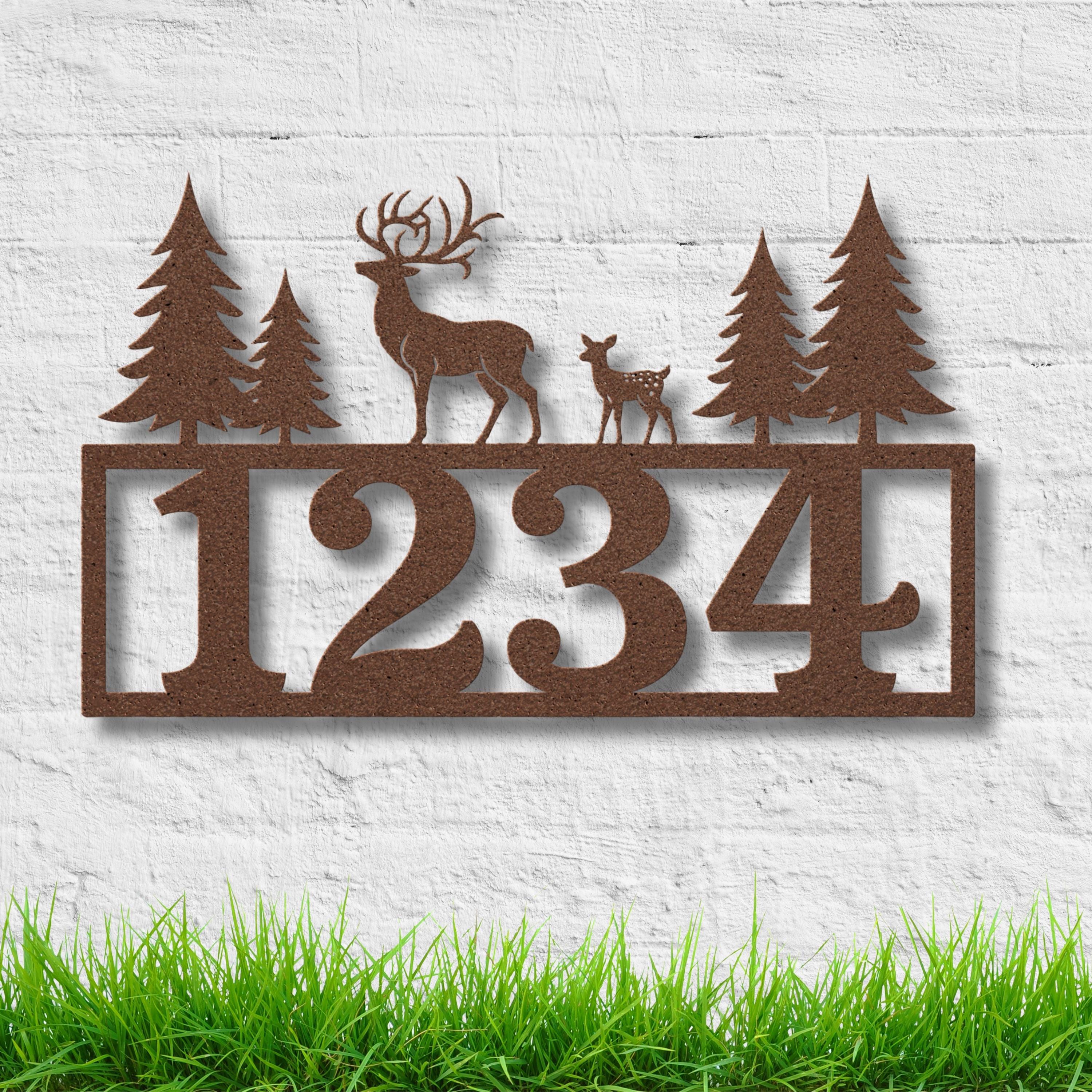 Deer and Forest Address Sign | Personalized House Number Plaque | Rustic Cabin Decor | Wildlife Metal Art | Nature Lover Gift