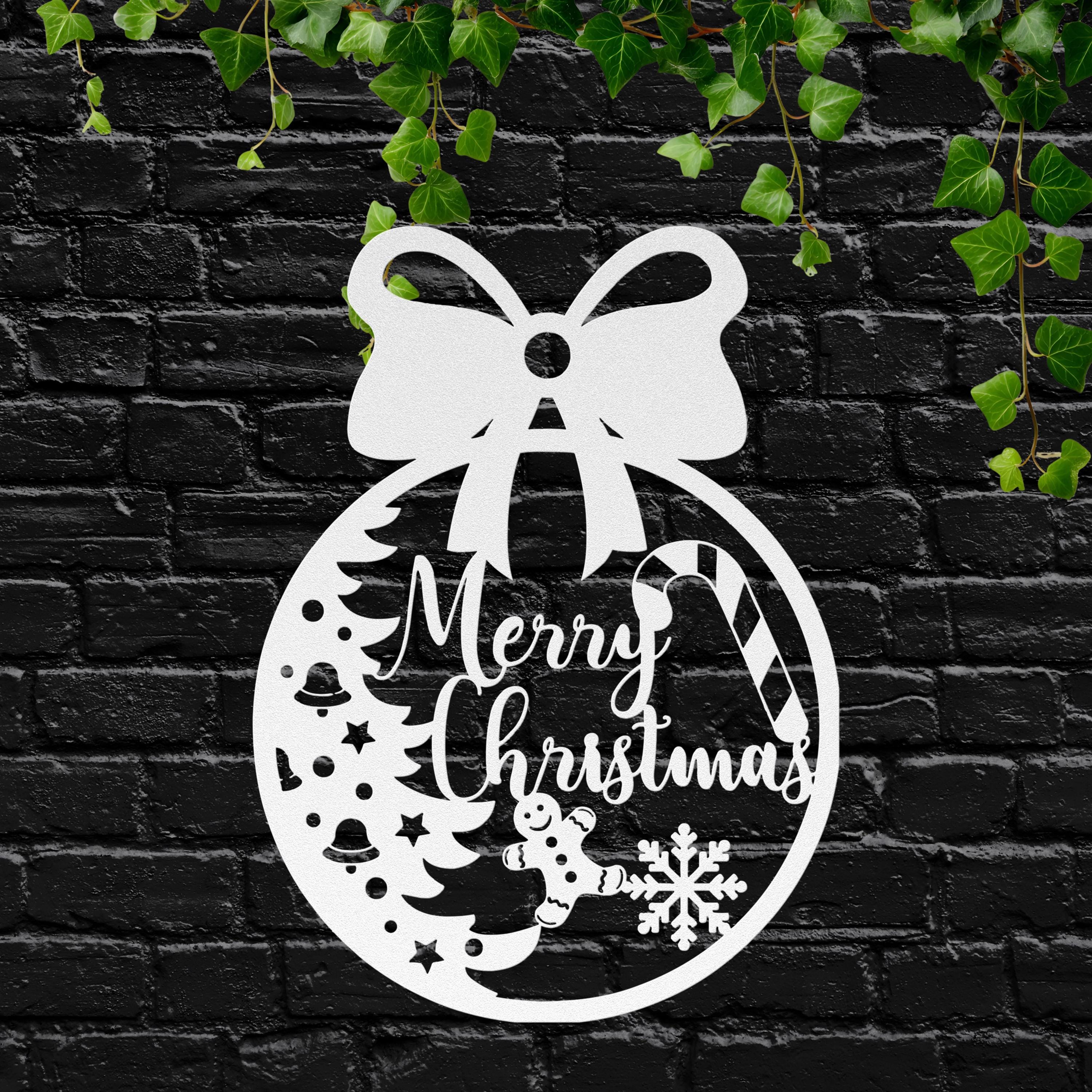 Merry Christmas Ornament Metal Sign, Gingerbread Man, Candy Cane Wall Art