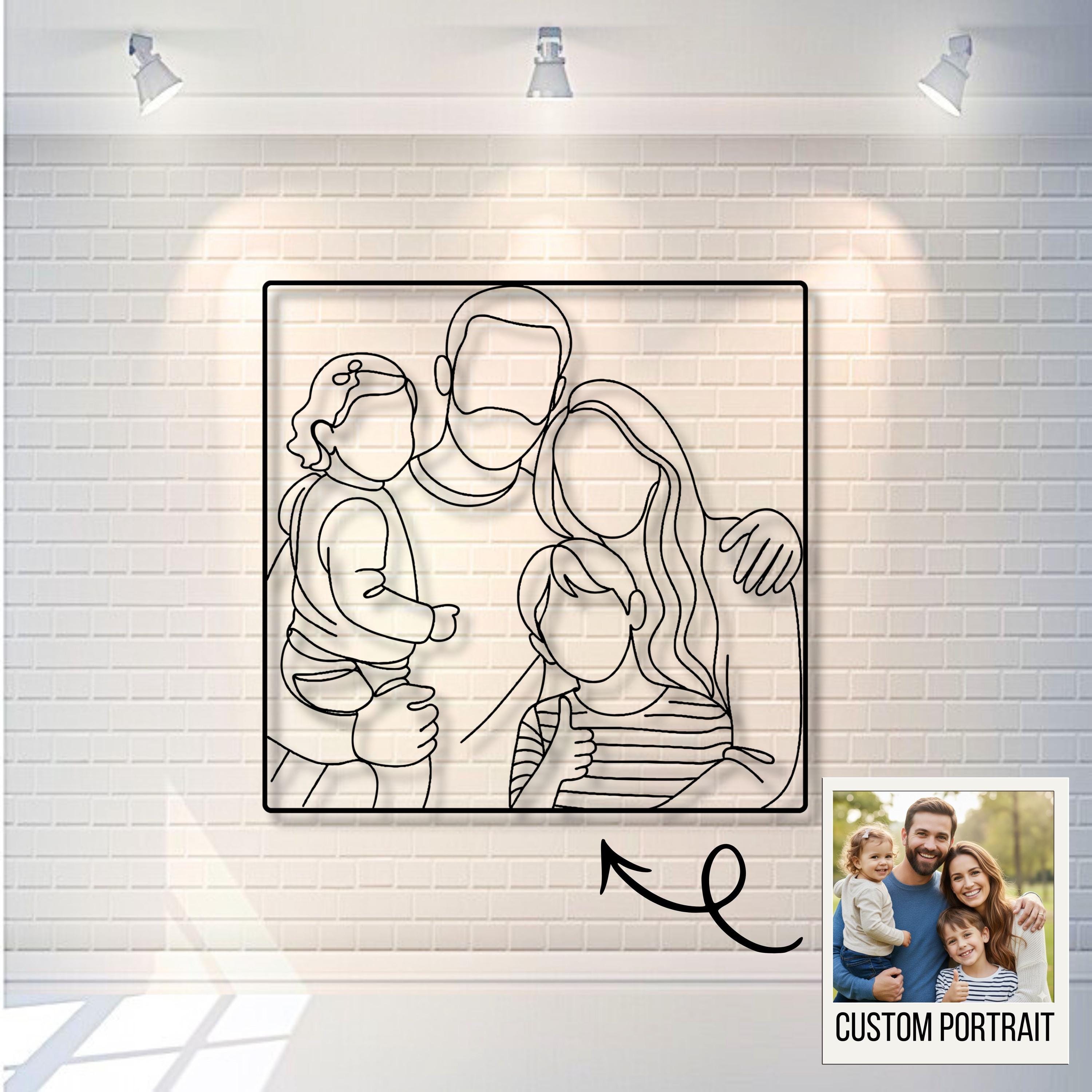 Custom Family Portrait Metal Line Art, Minimalist Outline Wall Decor