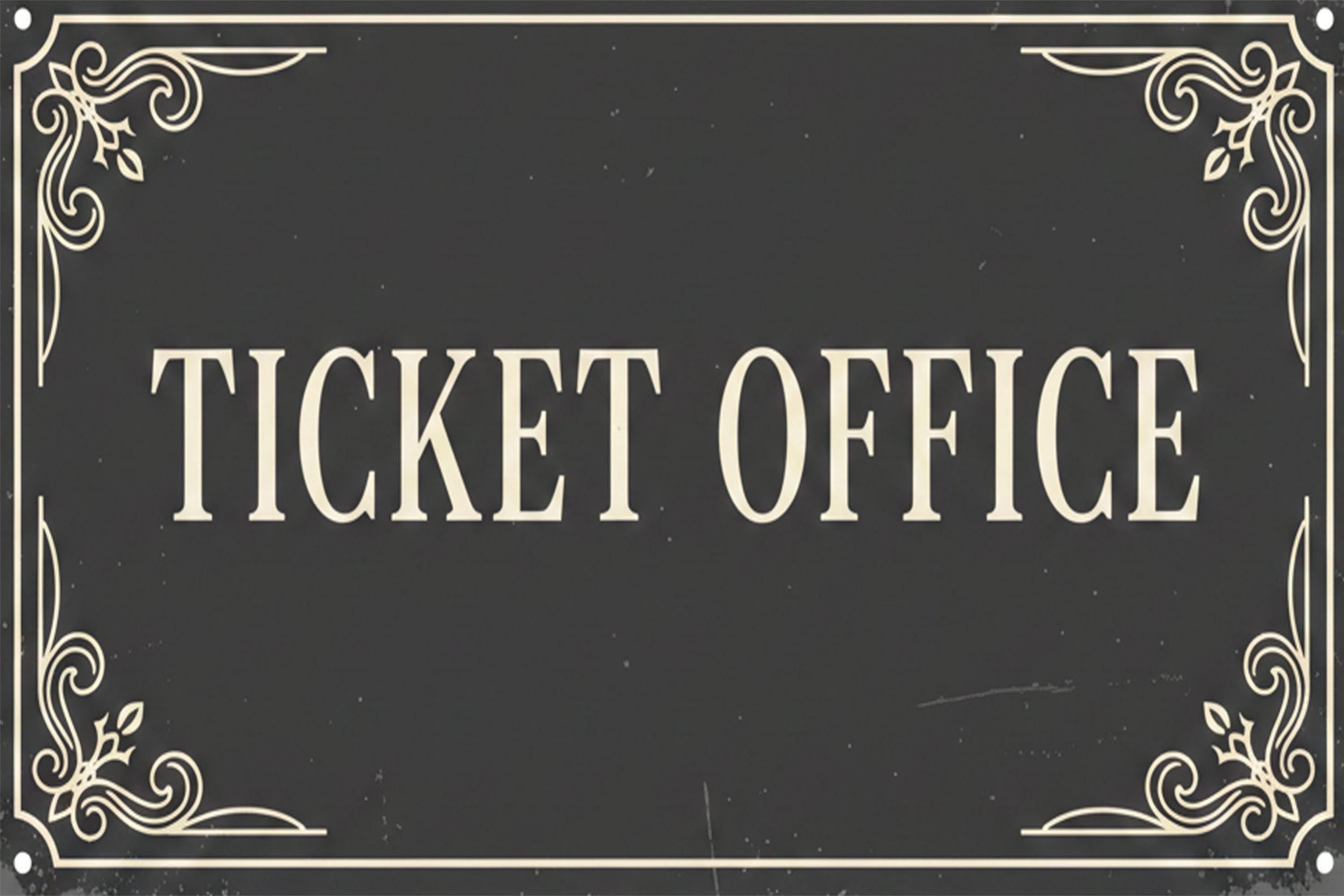 Vintage Ticket Office Sign, Theater Venue Event Metal Plaque, Concession Wayfinding Decor