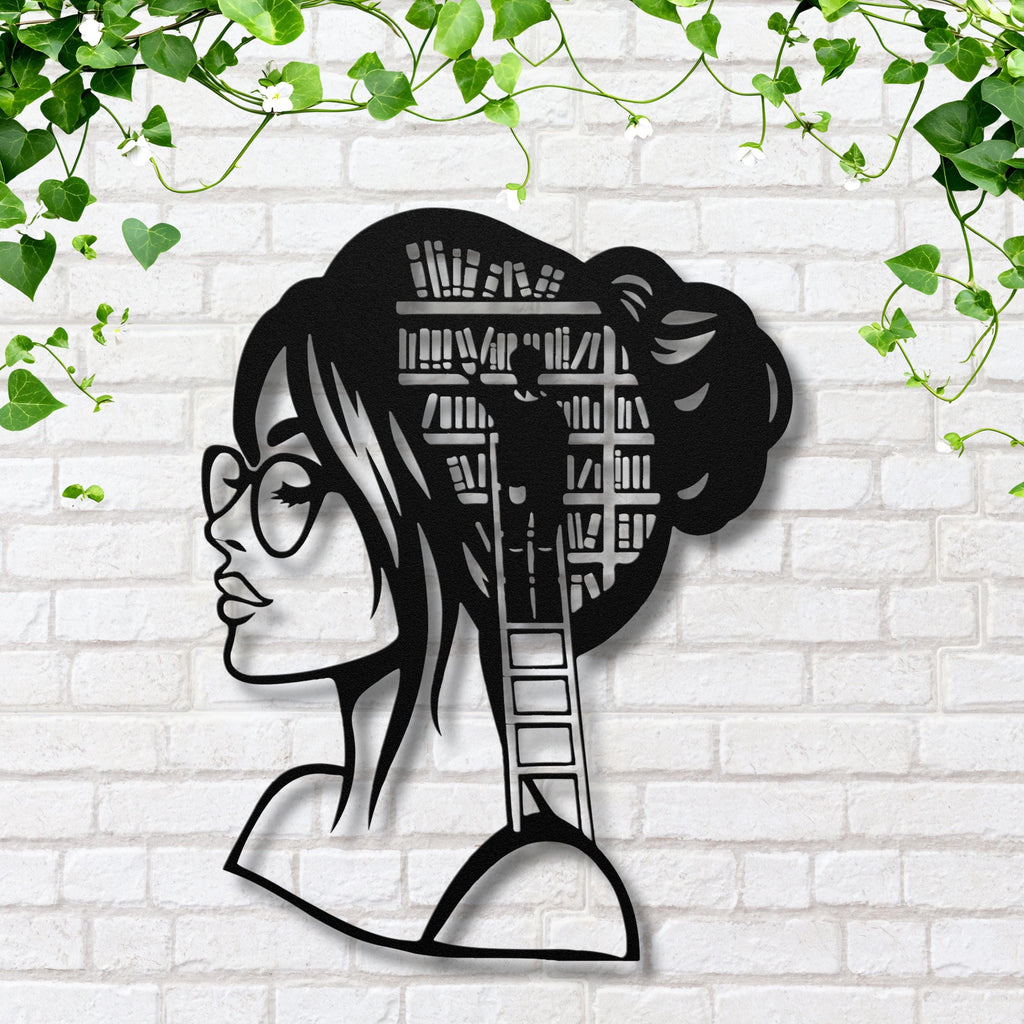 Book Lover Metal Wall Art | Woman Silhouette, Library Decor