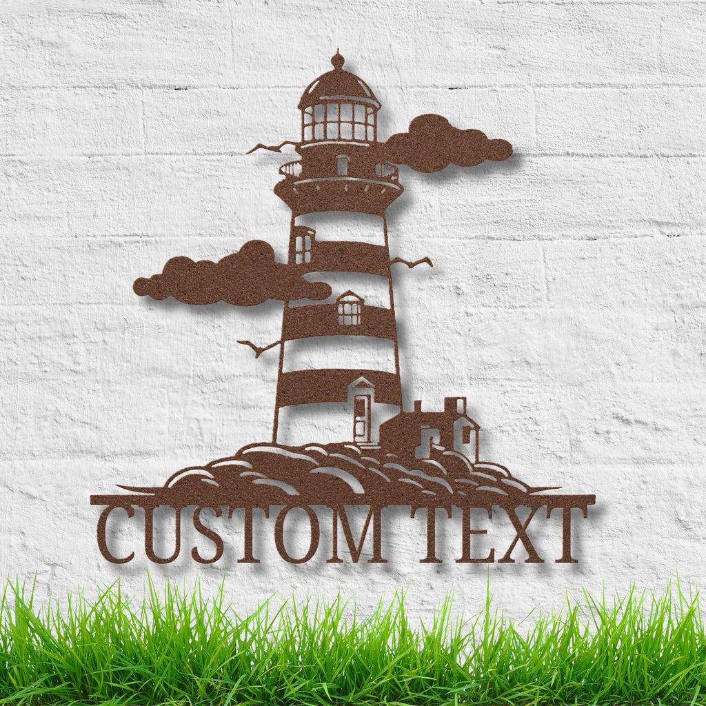 Personalized Lighthouse Sign, Coastal Beach Home Decor, Custom Ocean Metal Art, Nautical Wall Decor, Die Cut Seaside Gift