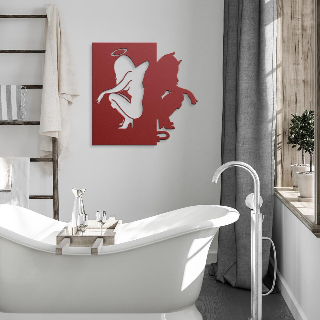 Angel Devil Wall Art – Good vs Evil Metal Silhouette Decor | Unique Contrast Design