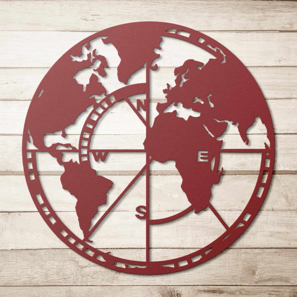 World Map Metal Wall Art, Compass Globe Decor, Travel Wall Hanging, Wanderlust Gift