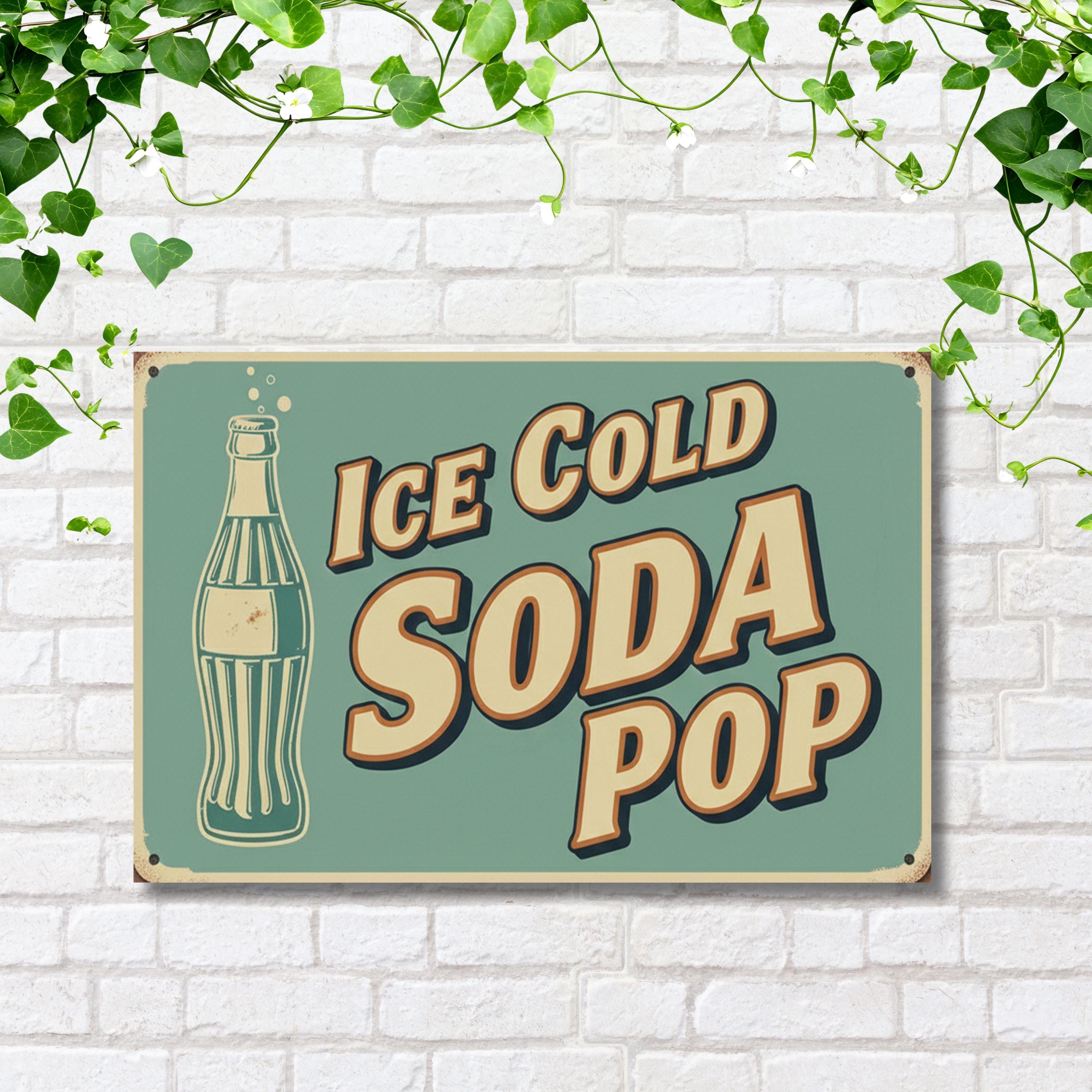 Vintage Soda Pop Metal Sign, Retro Kitchen Wall Art, Tin Sign Decor, Soda Bottle Poster