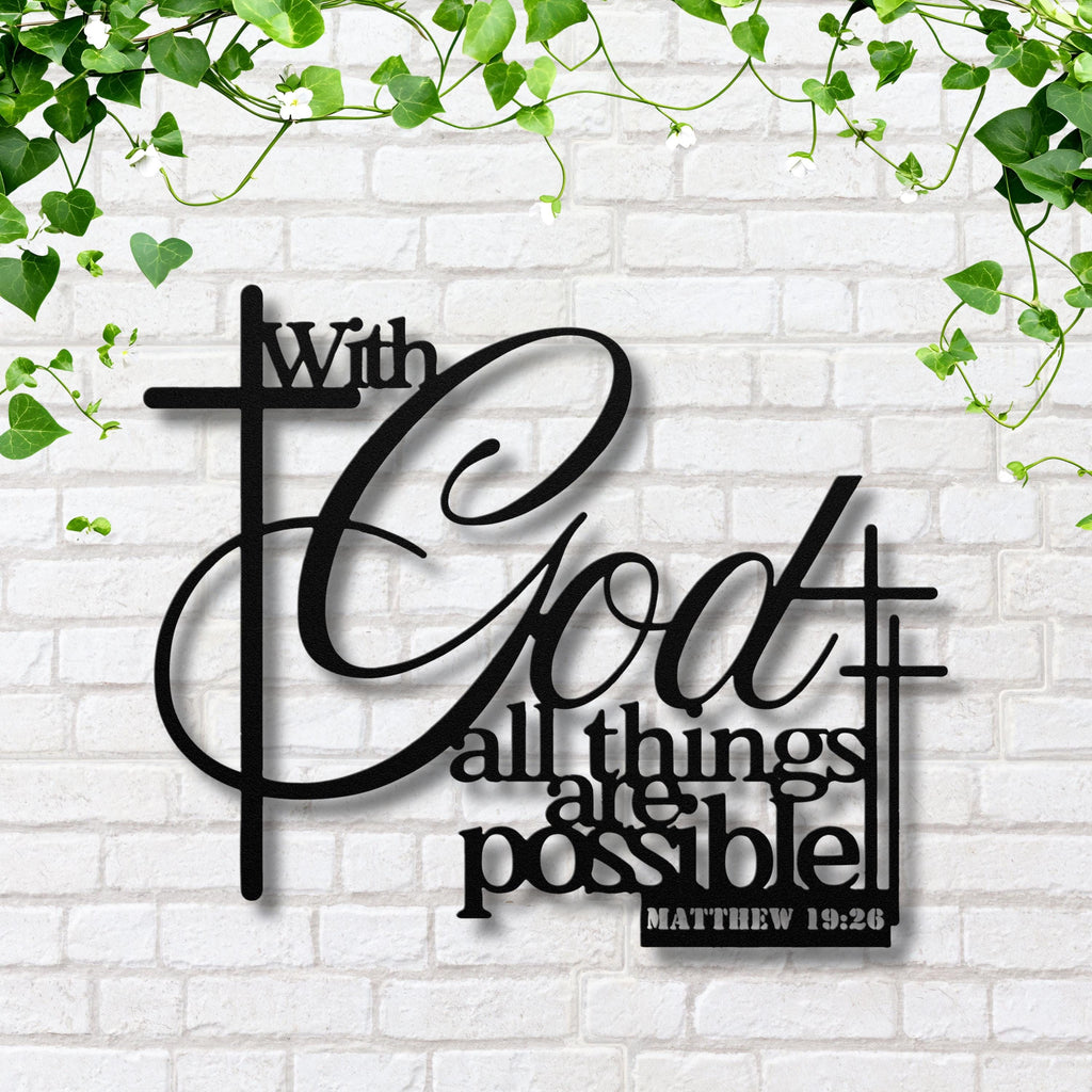 Metal Bible Verse Sign | Matthew 19:26 Scripture Metal Sign - Durable Steel Art