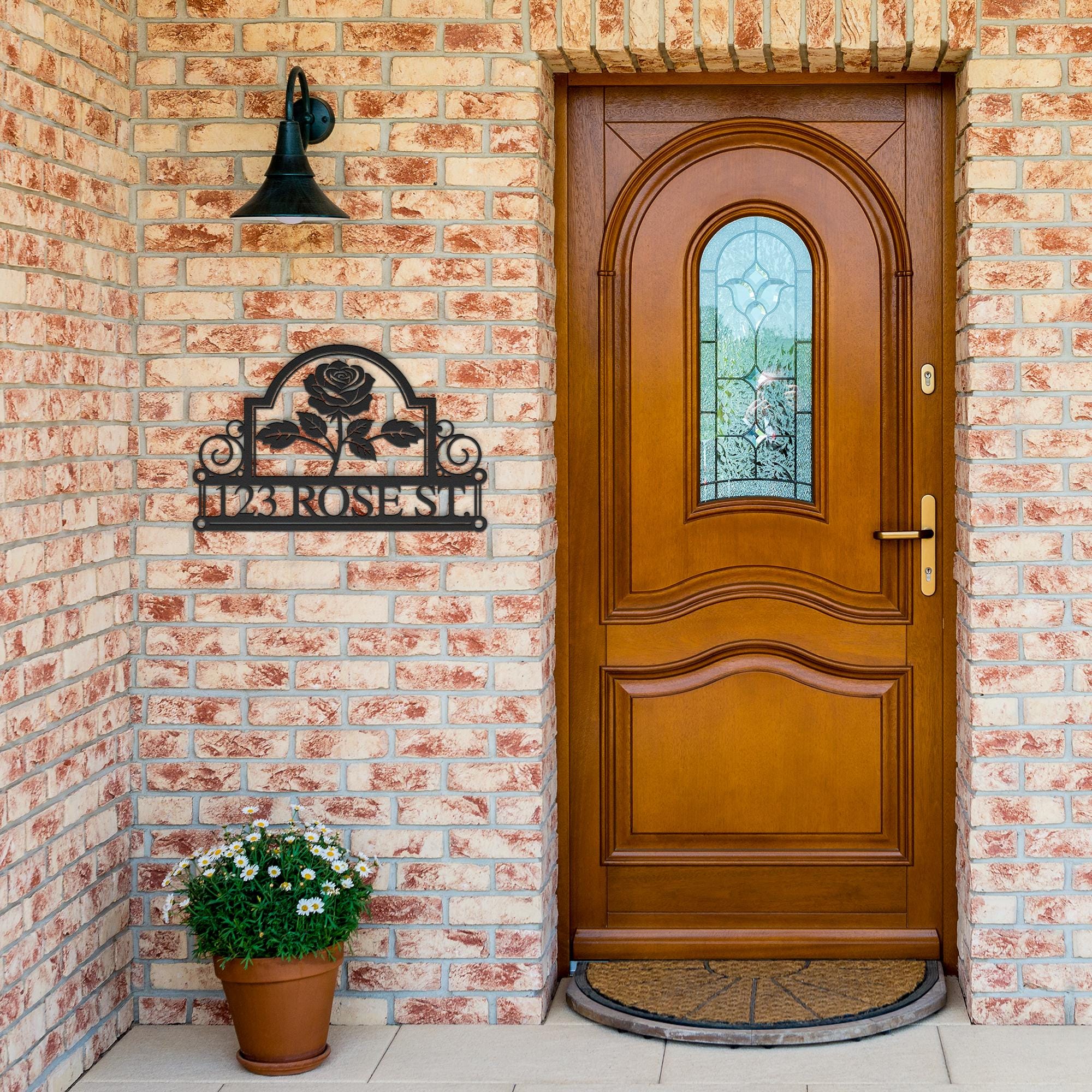 Custom Rose Metal House Number Sign, Personalized Address Plaque