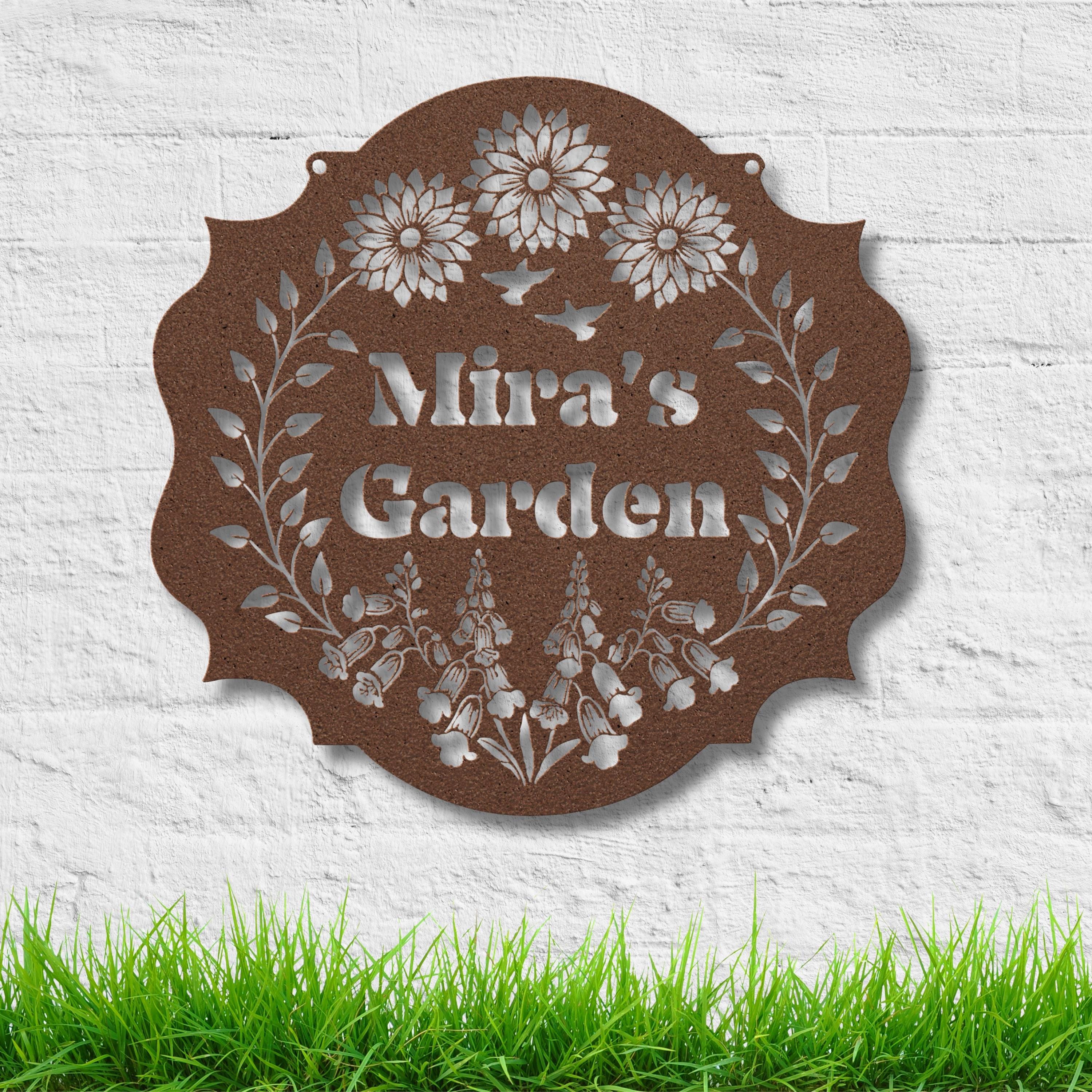 Personalized Metal Garden Sign | Floral Name Welcome Plaque