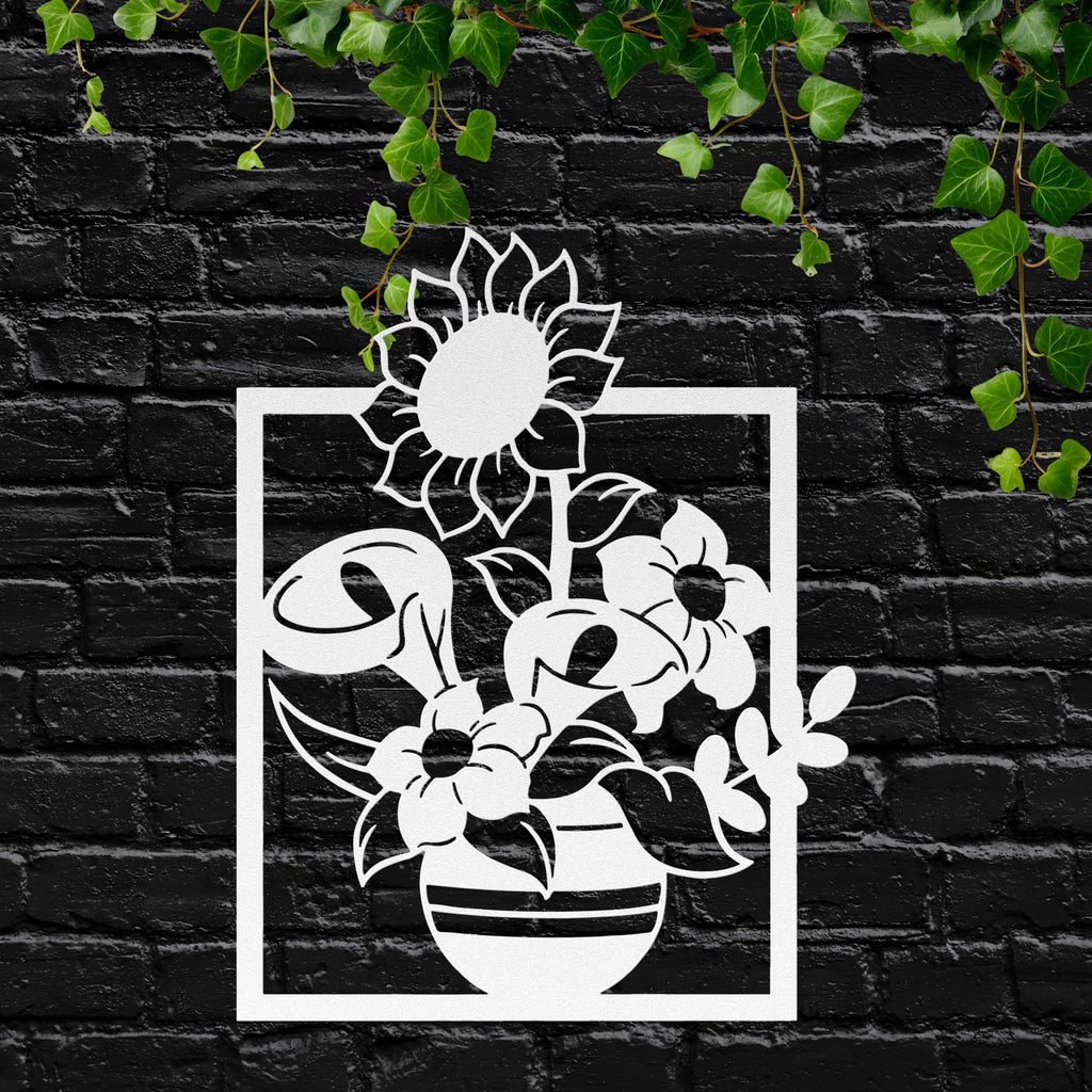Sunflower Calla Lily Metal Wall Art, Die Cut Floral Vase Sign