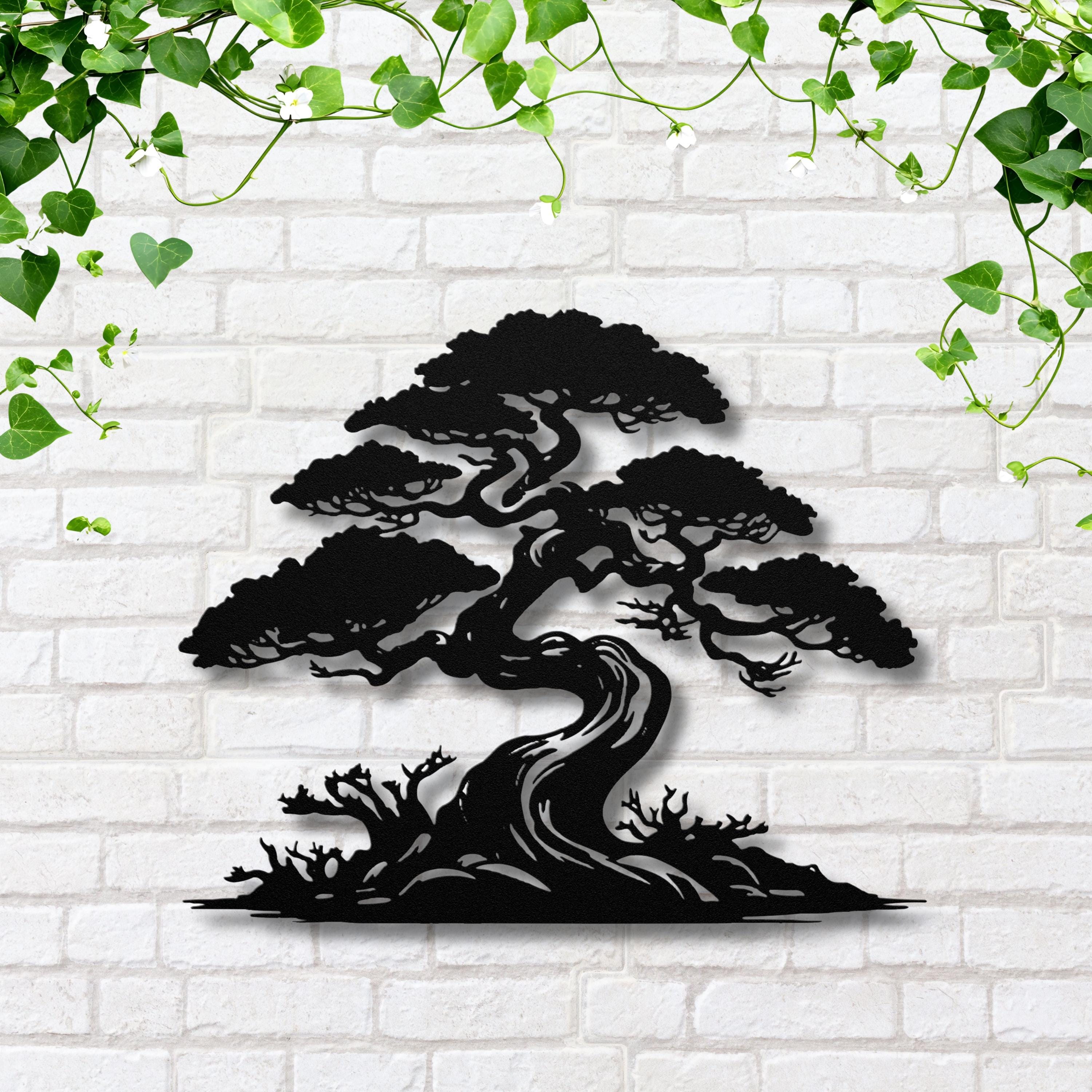 Japanese Bonsai Tree Metal Wall Art | Zen Black Silhouette Sign | Die-Cut Nature Home Decor | Meditation Room Gift