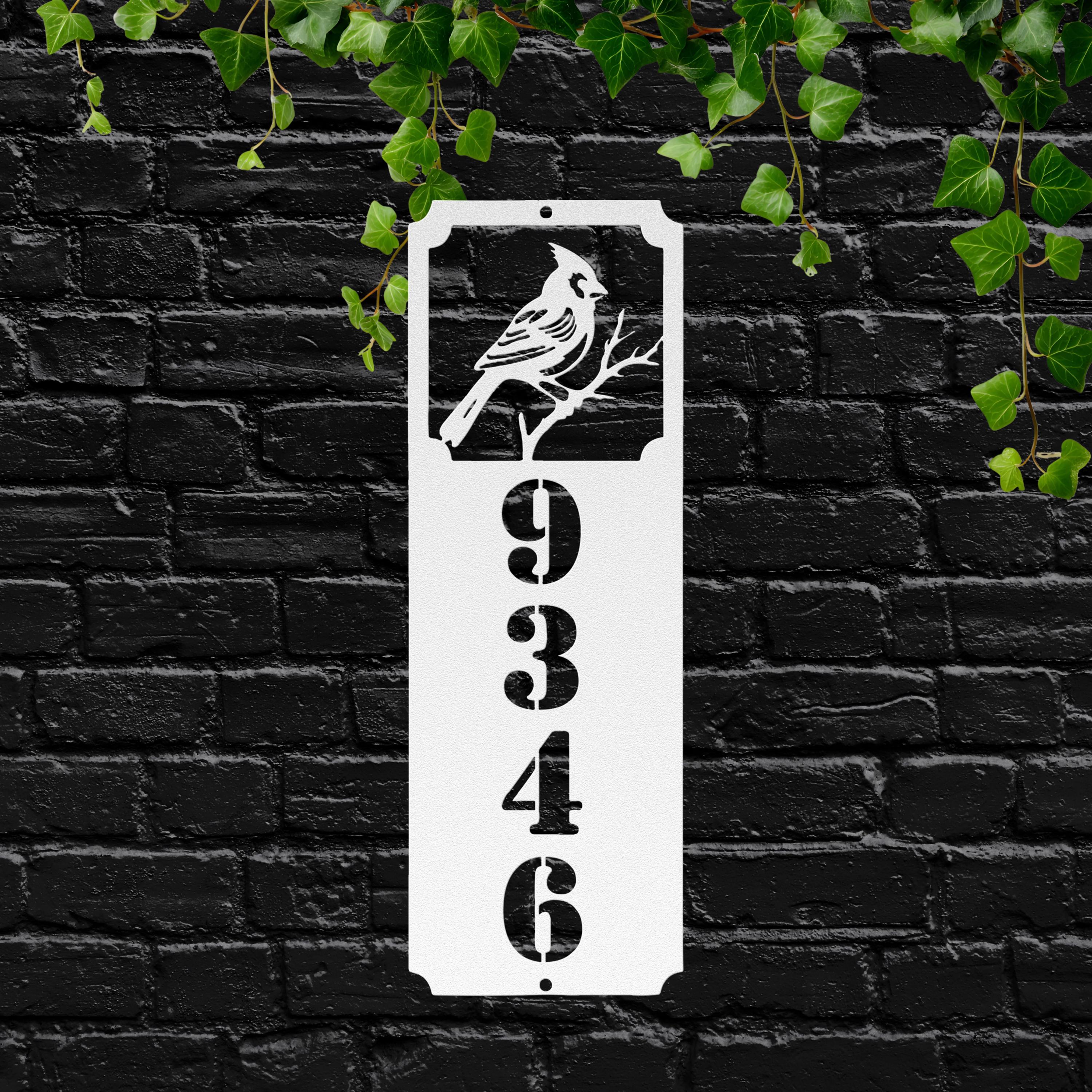 Vertical Cardinal Address Sign, Metal House Numbers, Bird Lover Gift, Custom Outdoor Porch Decor