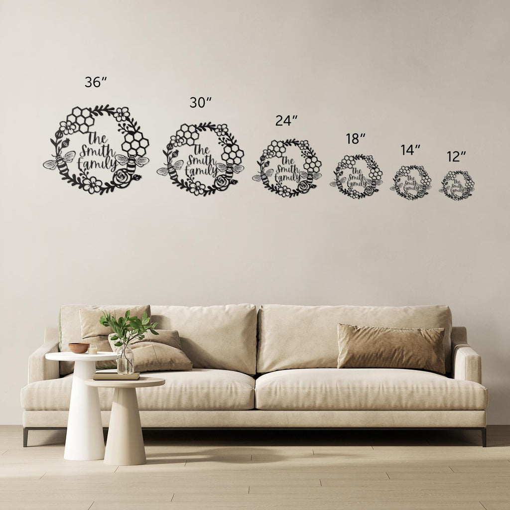 Personalized Bee Family Name Sign, Honeycomb Metal Wreath, Die Cut Gift