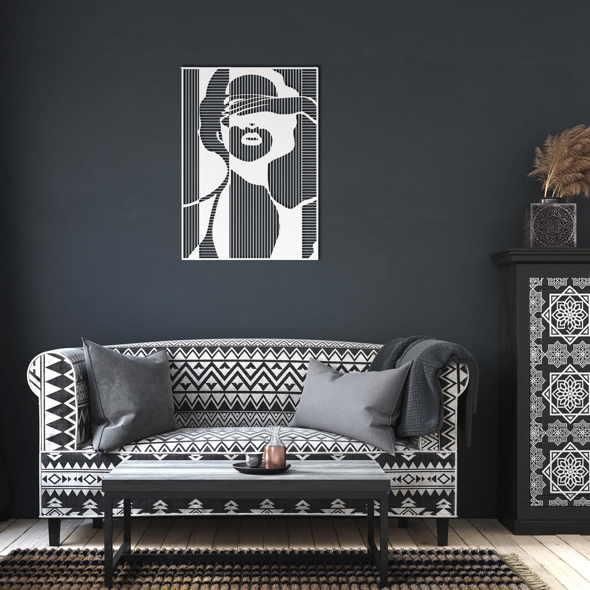 Abstract Woman Metal Wall Art, Minimalist Line Art Portrait