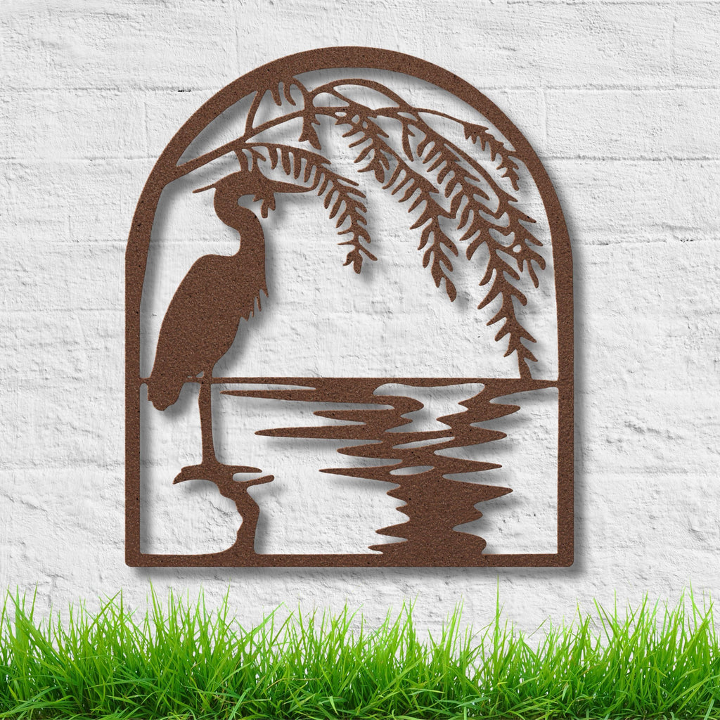 Heron Willow Tree Metal Wall Art, Coastal Bird Sign, Nature Lover Gift, Garden Decor