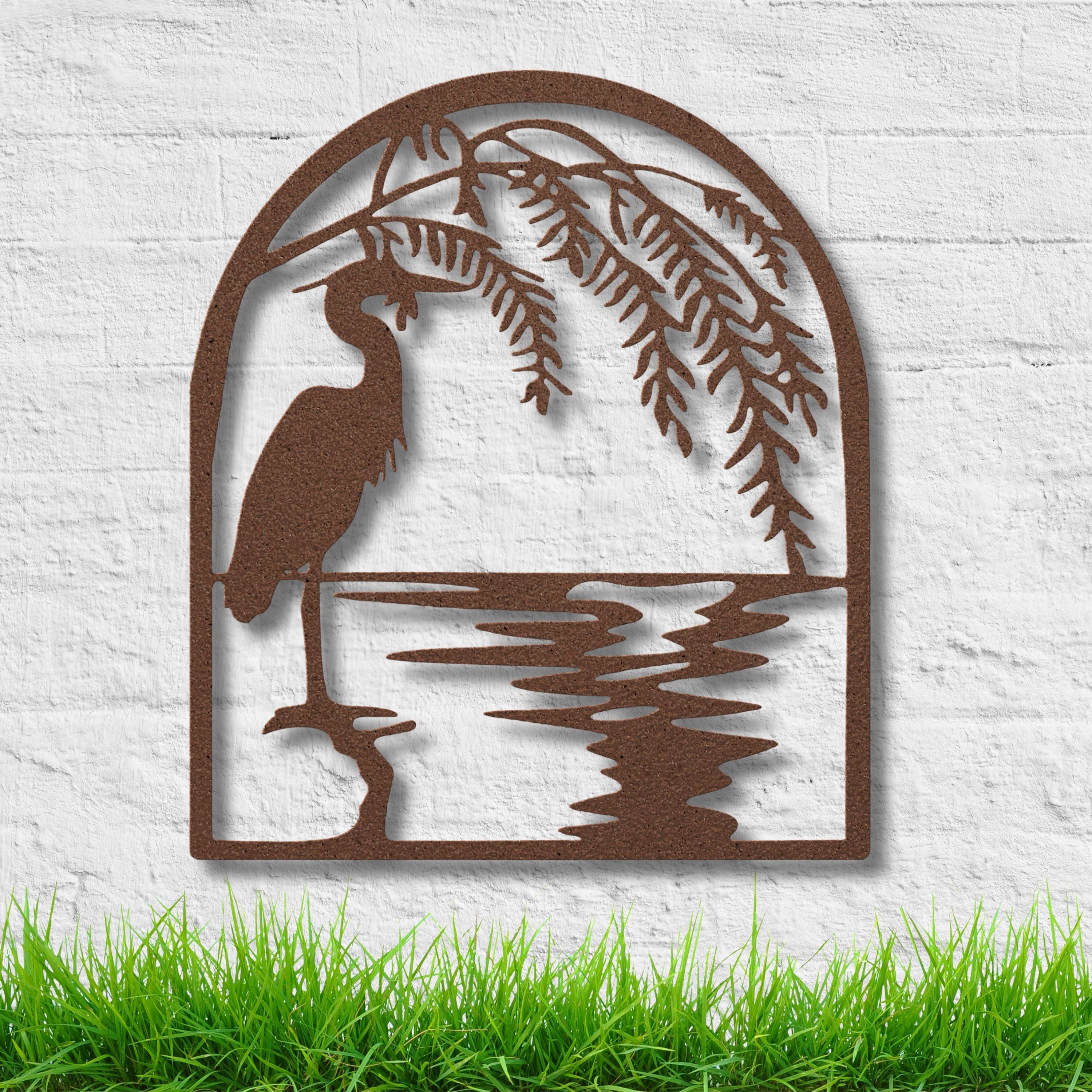 Heron Willow Tree Metal Wall Art, Coastal Bird Sign, Nature Lover Gift, Garden Decor