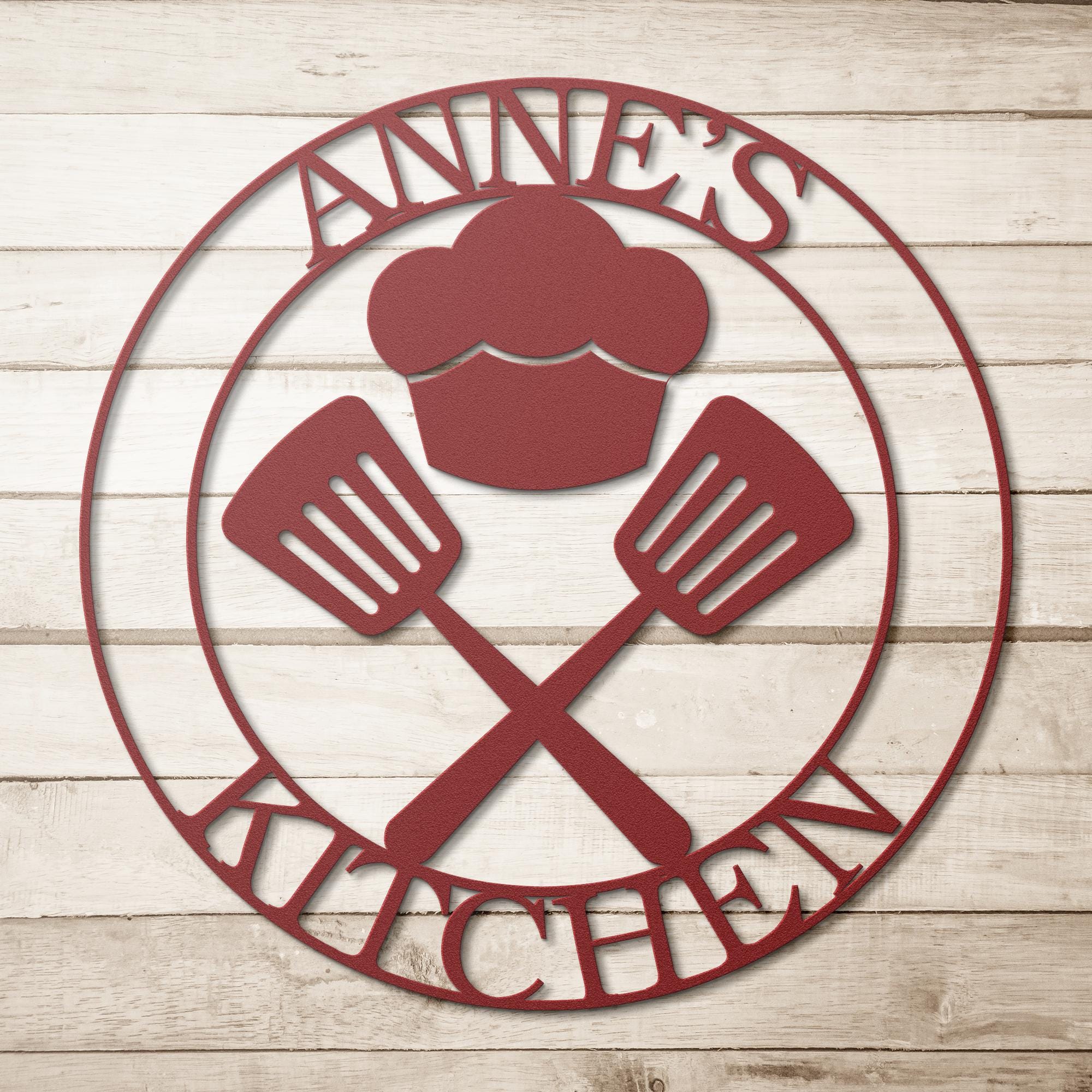 Personalized Kitchen Metal Sign, Chef Hat & Spatula Art