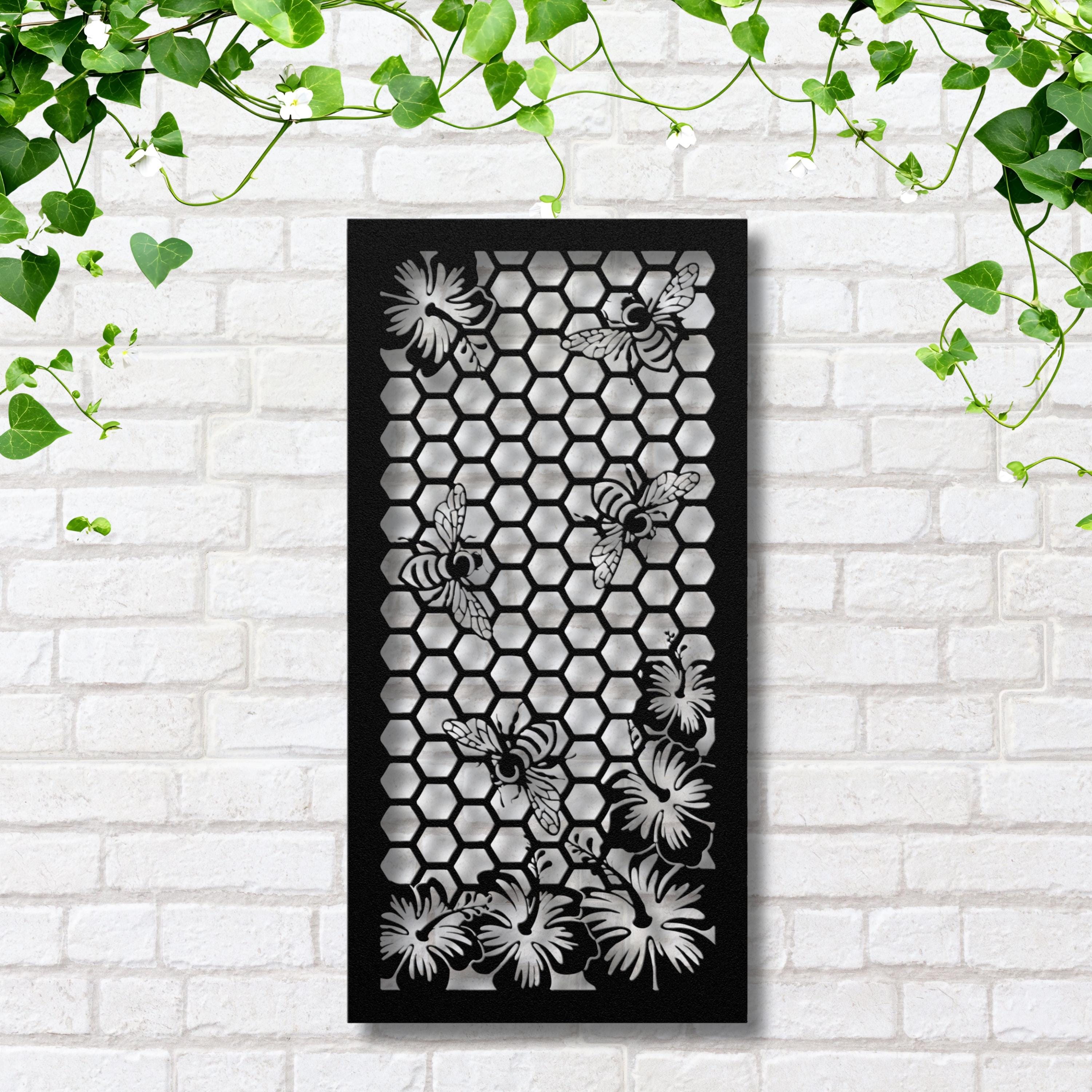 Bee Honeycomb Metal Wall Art, Flower Garden Sign, Nature Hexagon Decor, Bee Keeper Gift