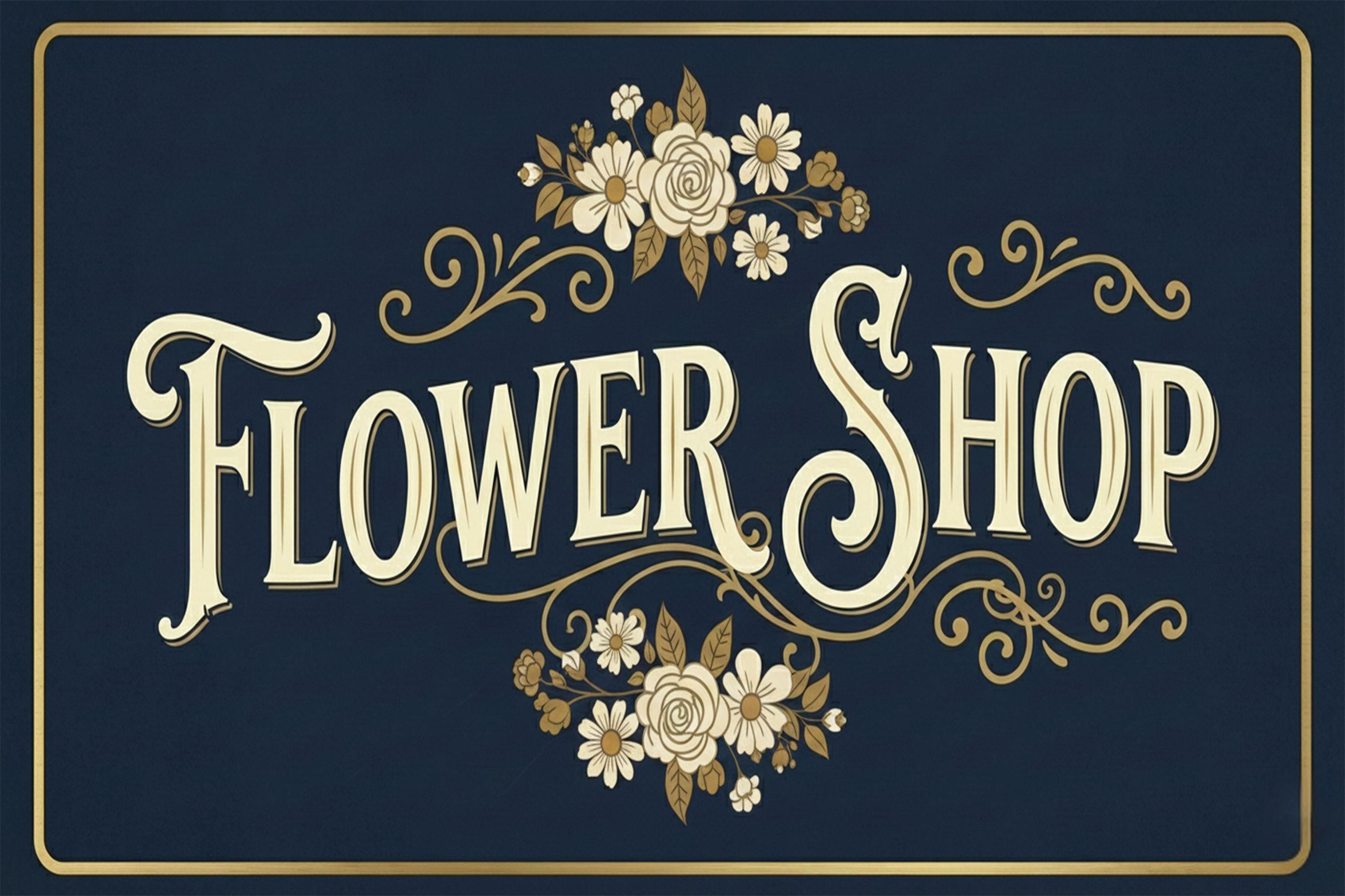 Vintage Flower Shop Metal Sign, Navy Blue Botanical Wall Art