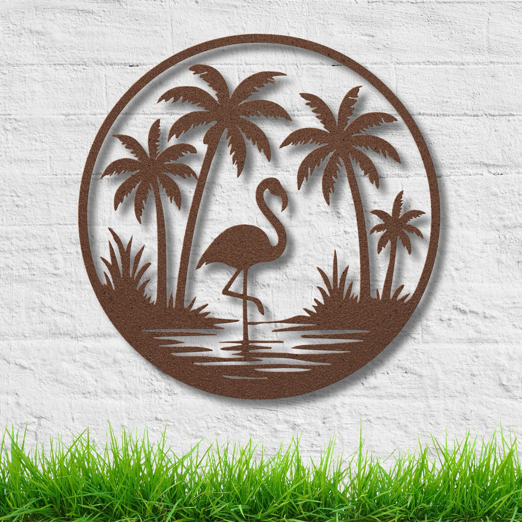 Flamingo Metal Wall Art, Palm Tree Coastal Decor