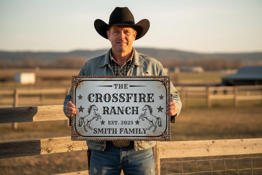 Custom Metal Sign - Rustic Western Farmhouse Decor With Rope Border Design