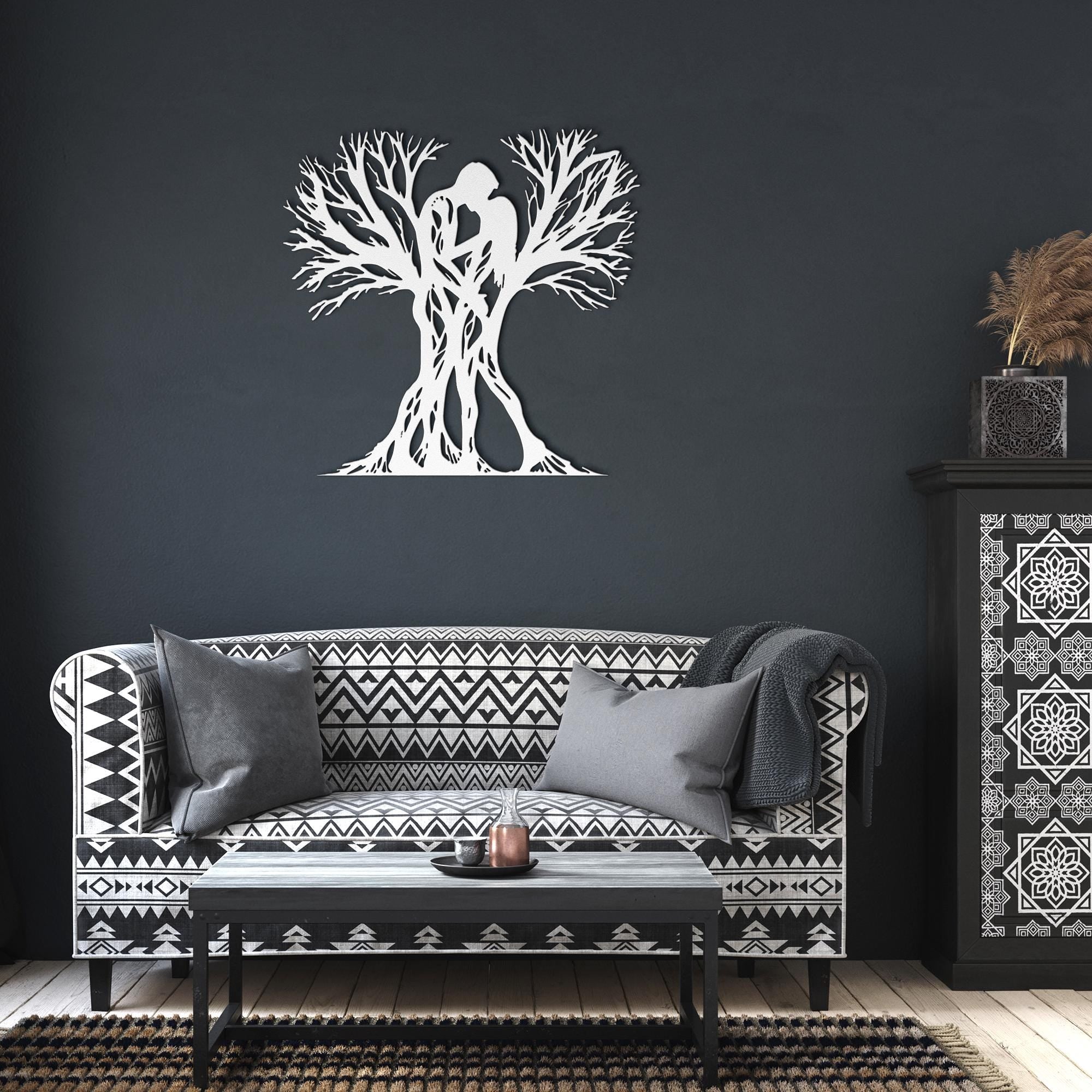 Tree of Love Metal Wall Art | Couple Silhouette, Anniversary Gift