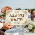 Personalized Metal Sign - Custom Wedding Sign With Couple Name Plaque & Gold Leaf Accents