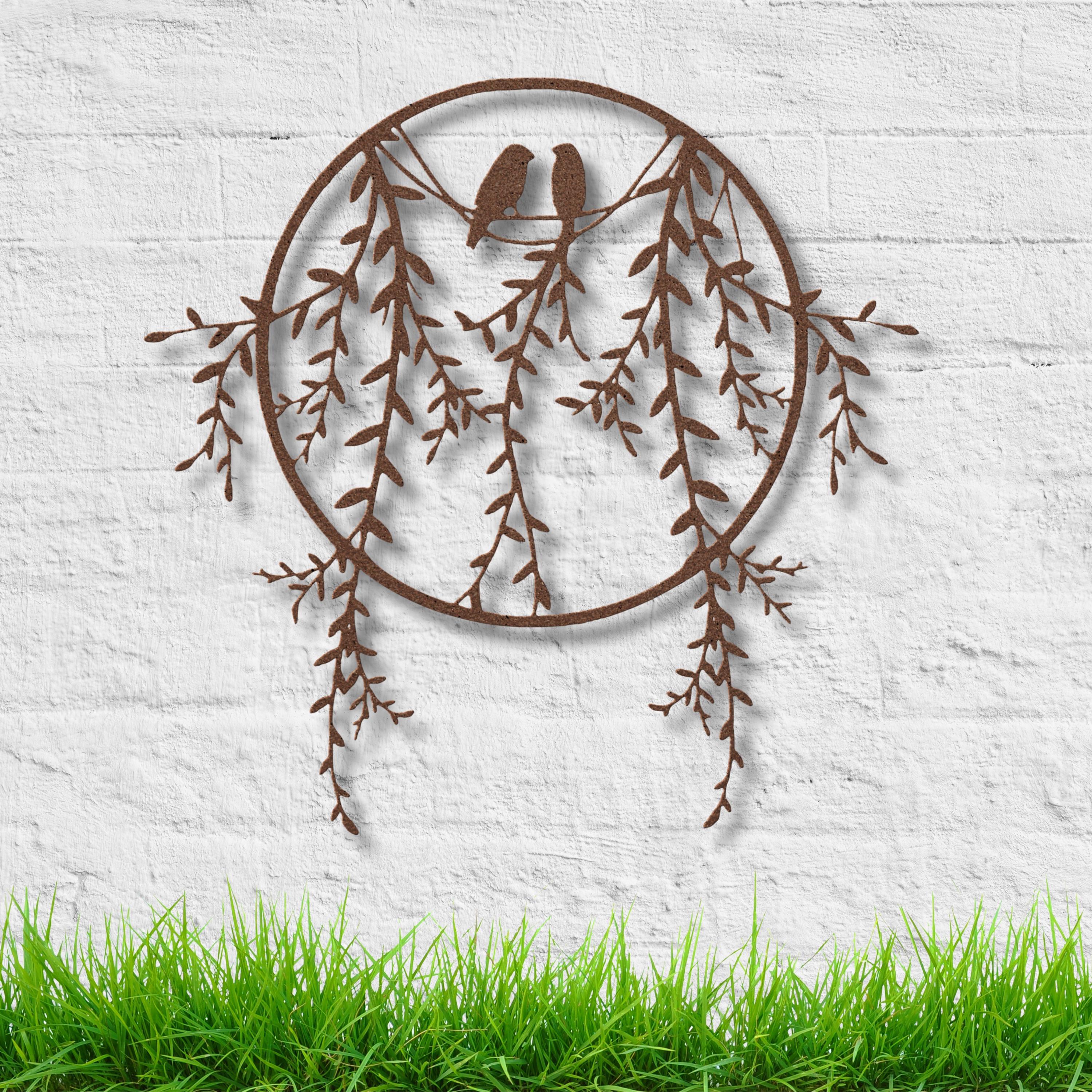 Birds On Branch Metal Art - Willow Tree Wall Decor With Love Bird Silhouette