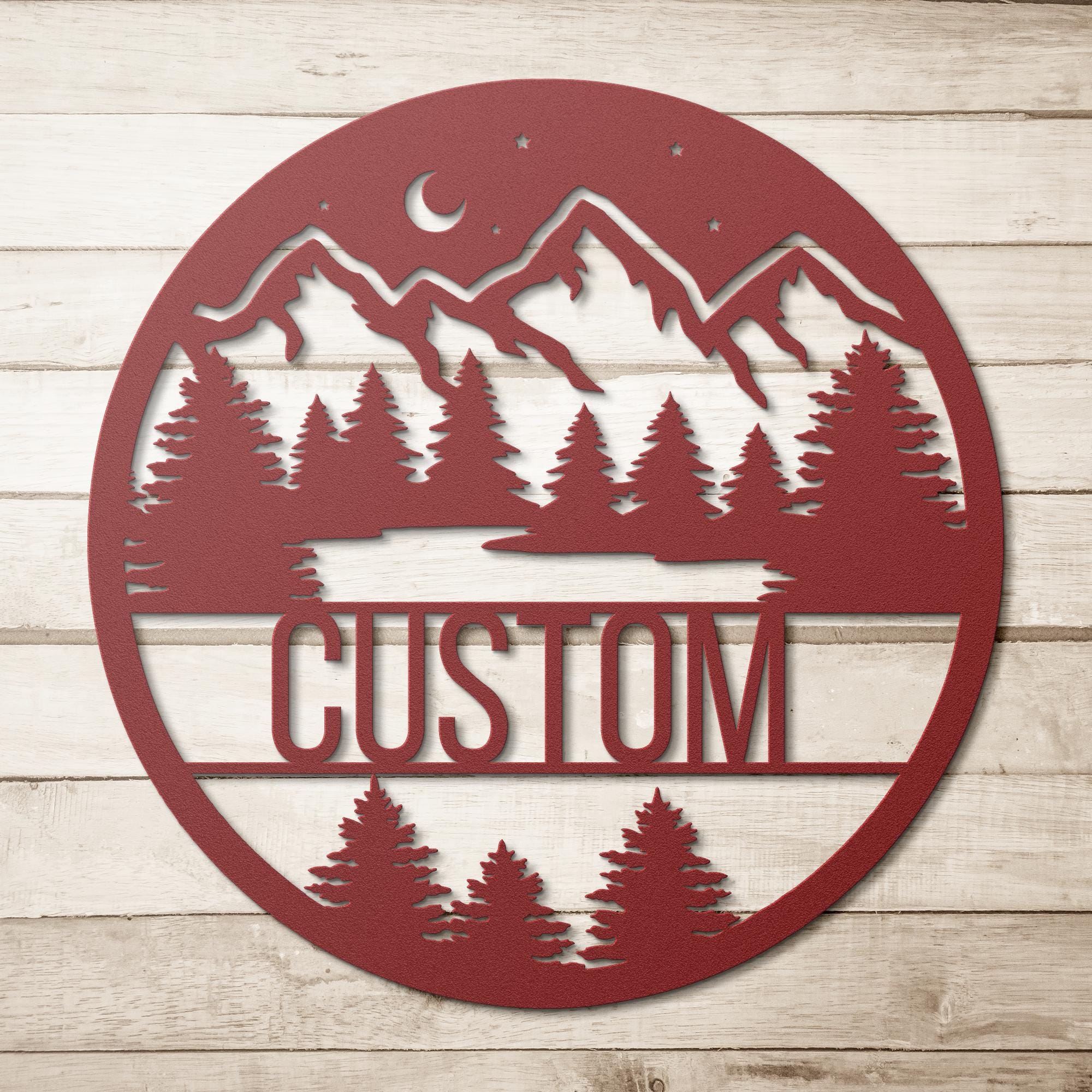 Personalized Mountain Sign - Custom Metal Sign | Forest Cabin Name Plaque