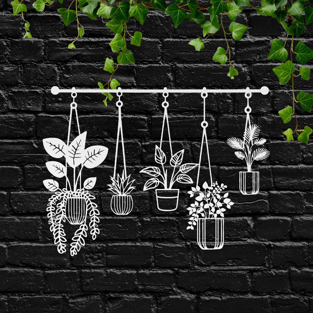 Metal Hanging Potted Plants Wall Art | Minimalist Indoor Garden Sign