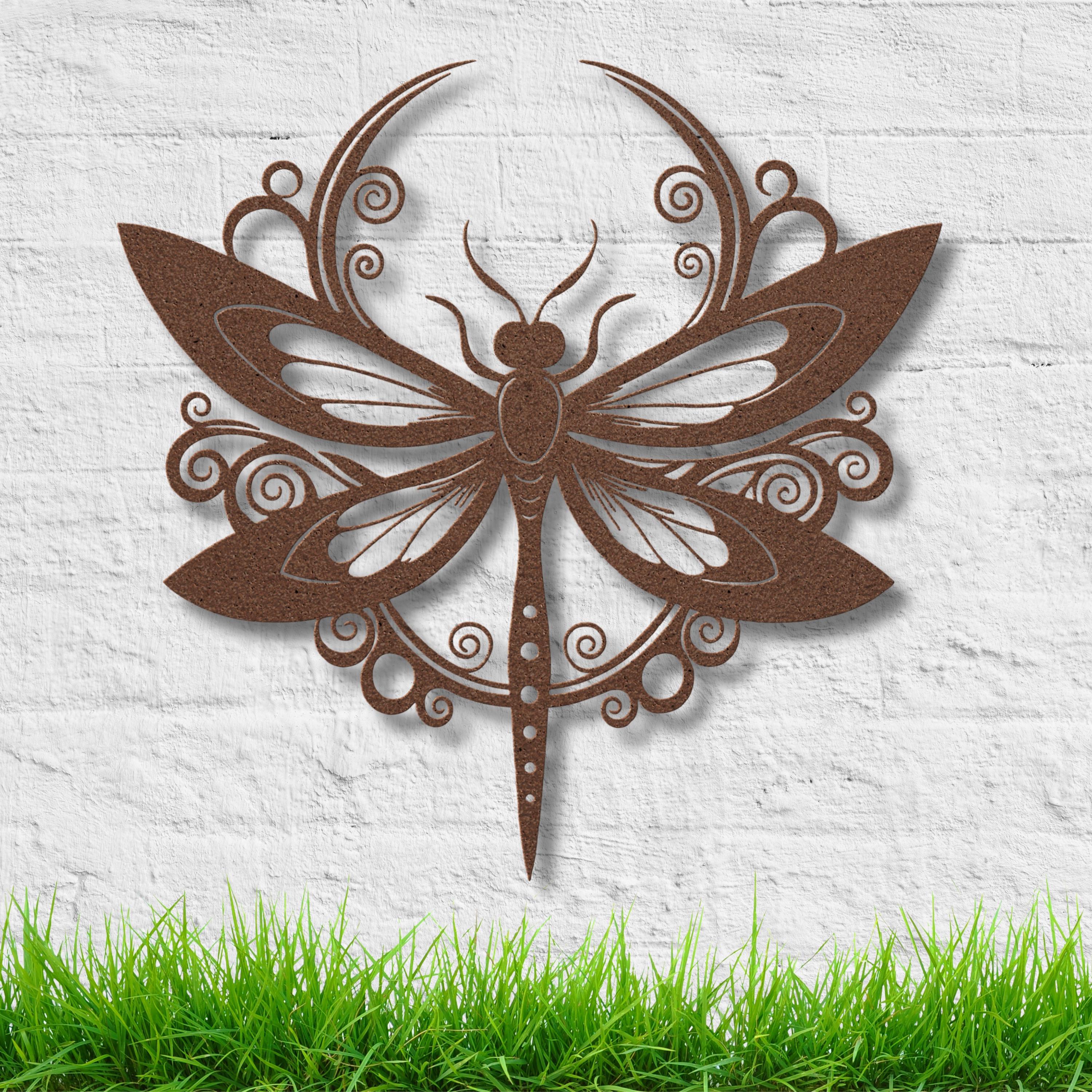 Dragonfly Metal Art – Ornate Celestial Wall Decor | Black Metal Cutout Sign