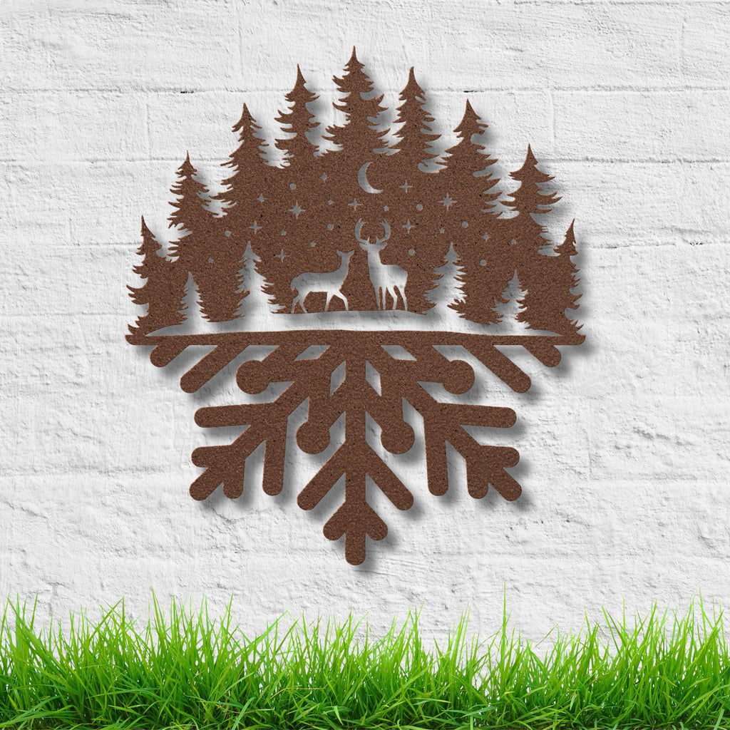Deer Silhouette Metal Sign, Winter Forest Snowflake Decor
