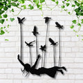 Surreal Woman Flying with Birds Metal Art, Inspirational Wall Sign, Freedom Home Decor