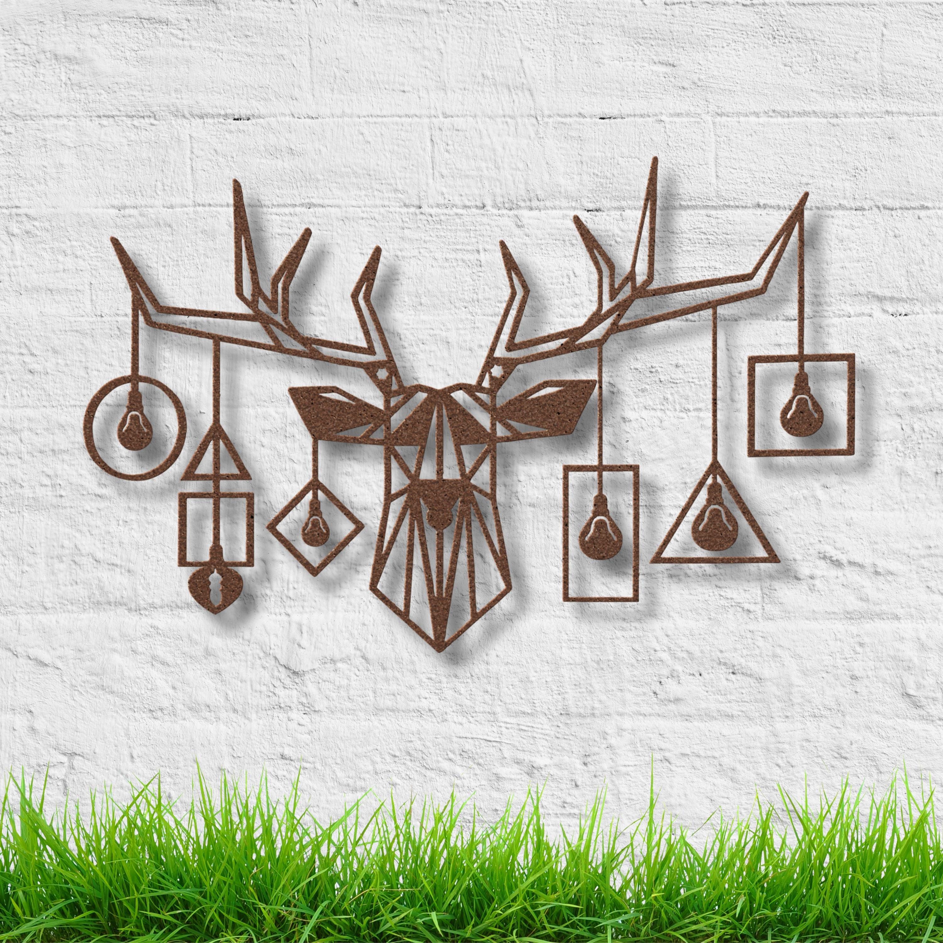 Geometric Stag Metal Wall Art, Deer Head with Bulbs, Modern Industrial Sign, Antler Art