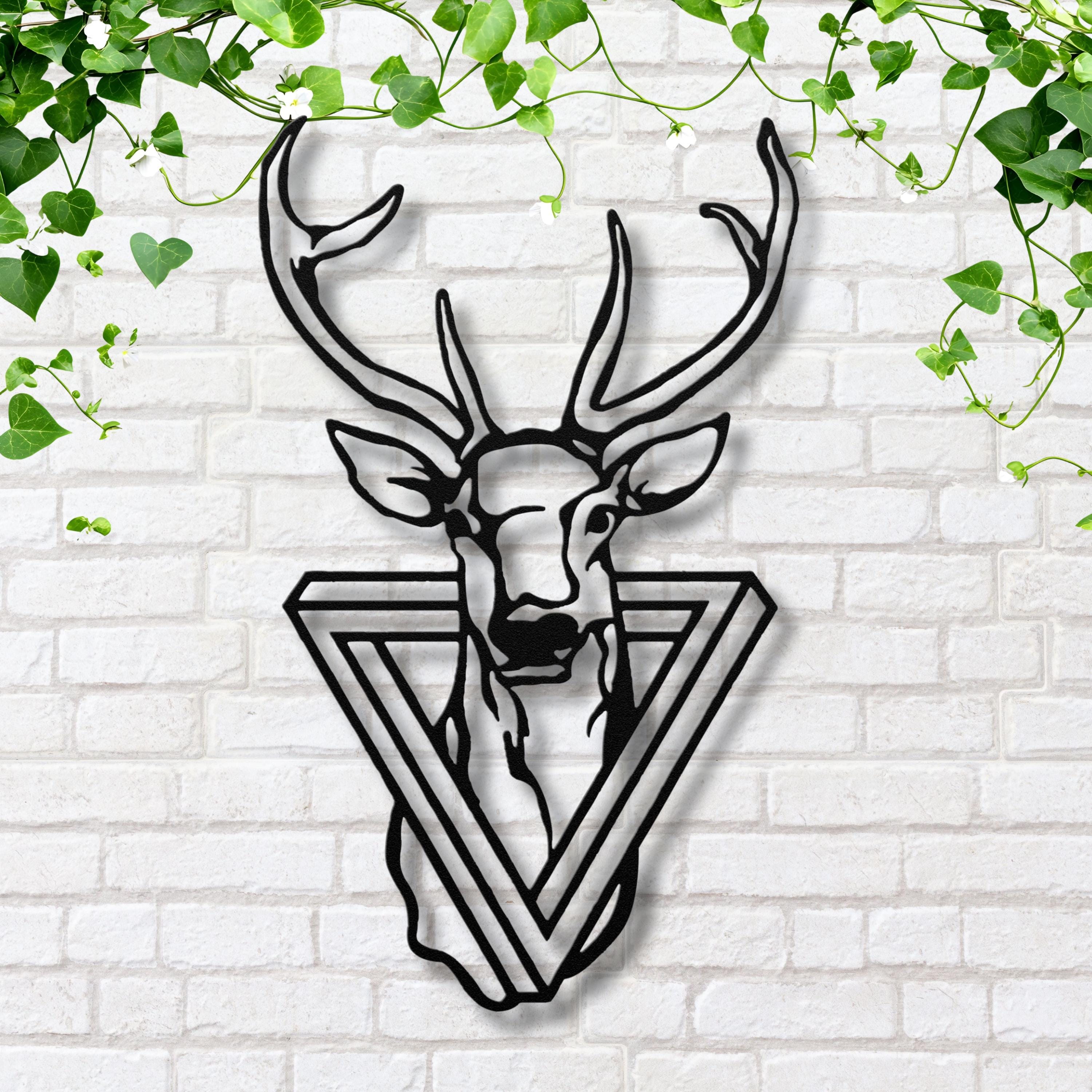 Geometric Deer Head Metal Wall Art, Modern Stag Sign, Minimalist Cabin Decor